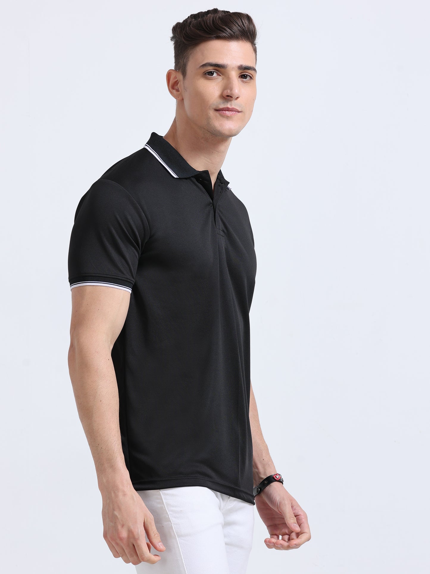 Black Polo Regular Fit Solid T-shirt For Men