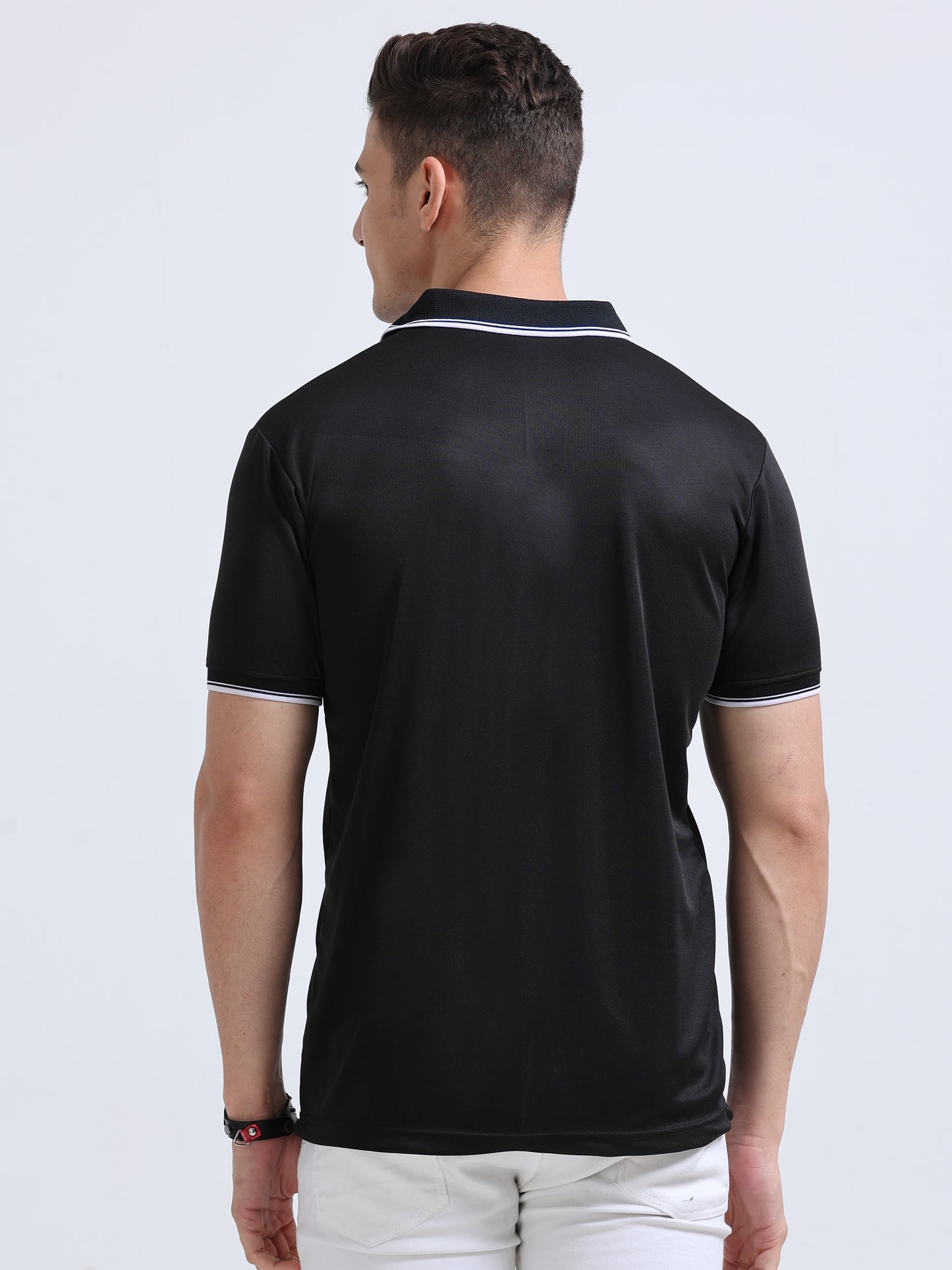 Black Polo Regular Fit Solid T-shirt For Men