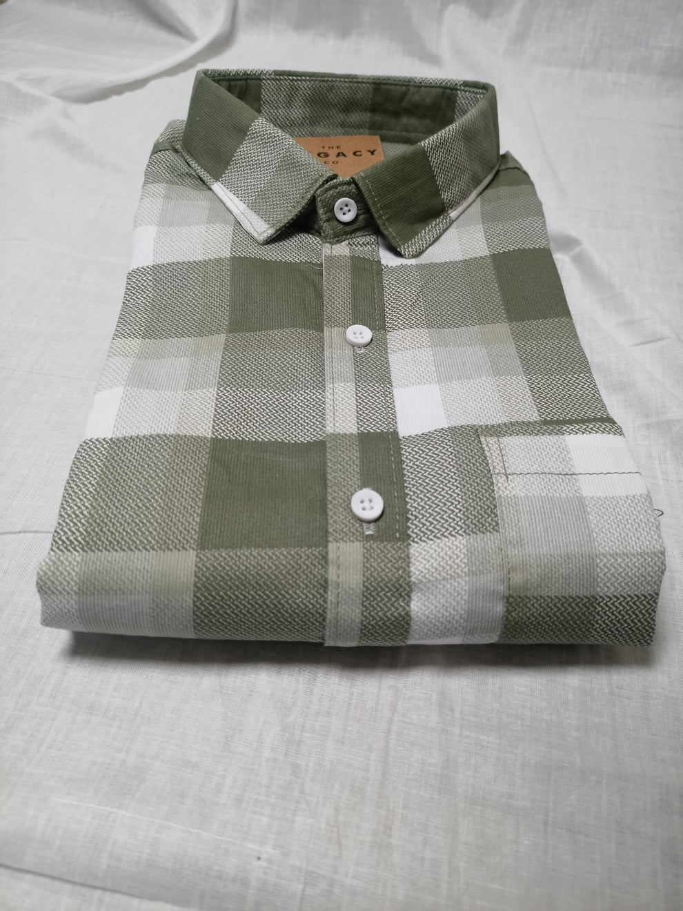 OLIVE GREEN CHECKS CODE COTTON SHIRT
