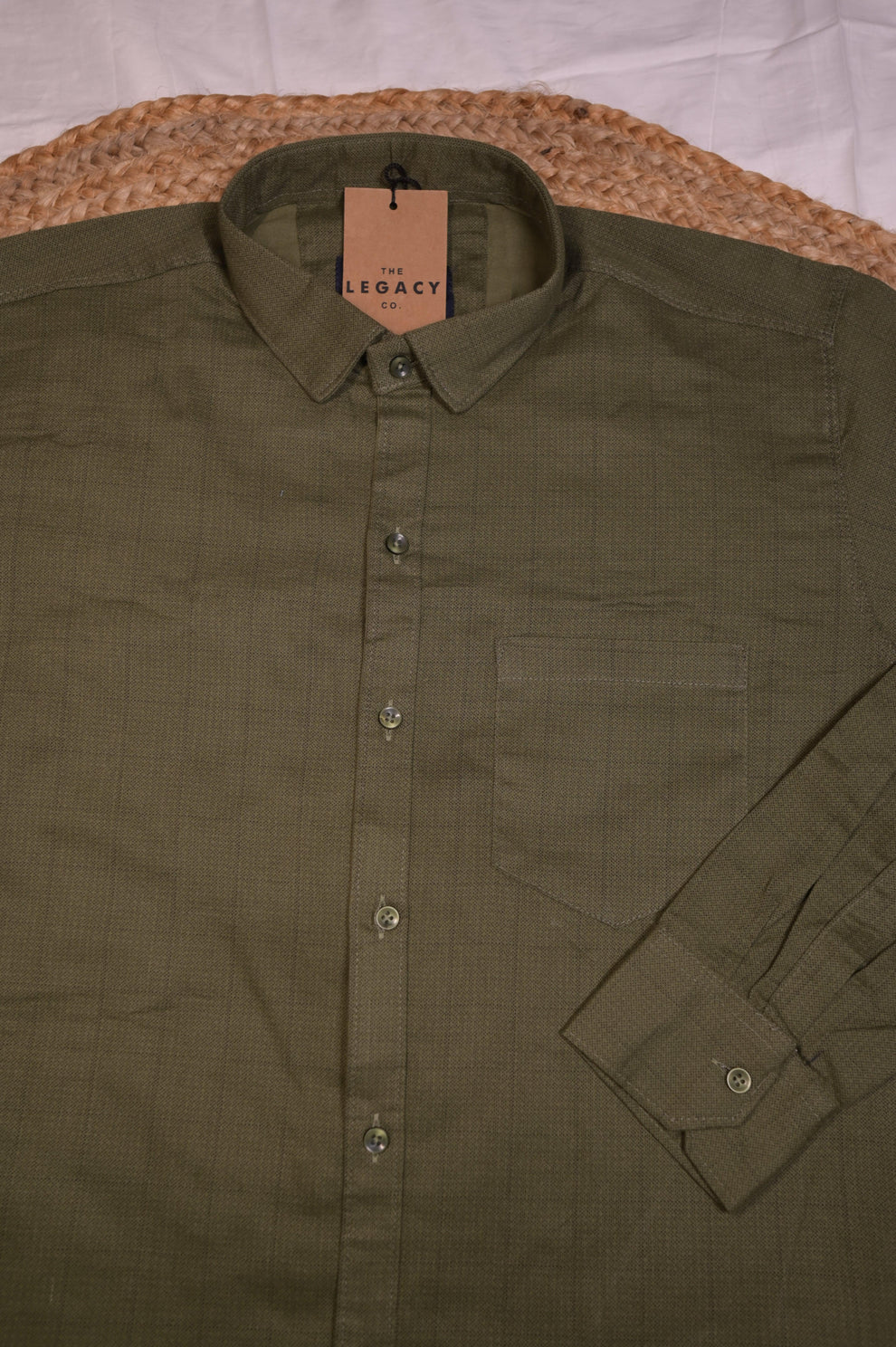 OLIVE GREEN COTTON SOLID SHIRTS FOR MEN