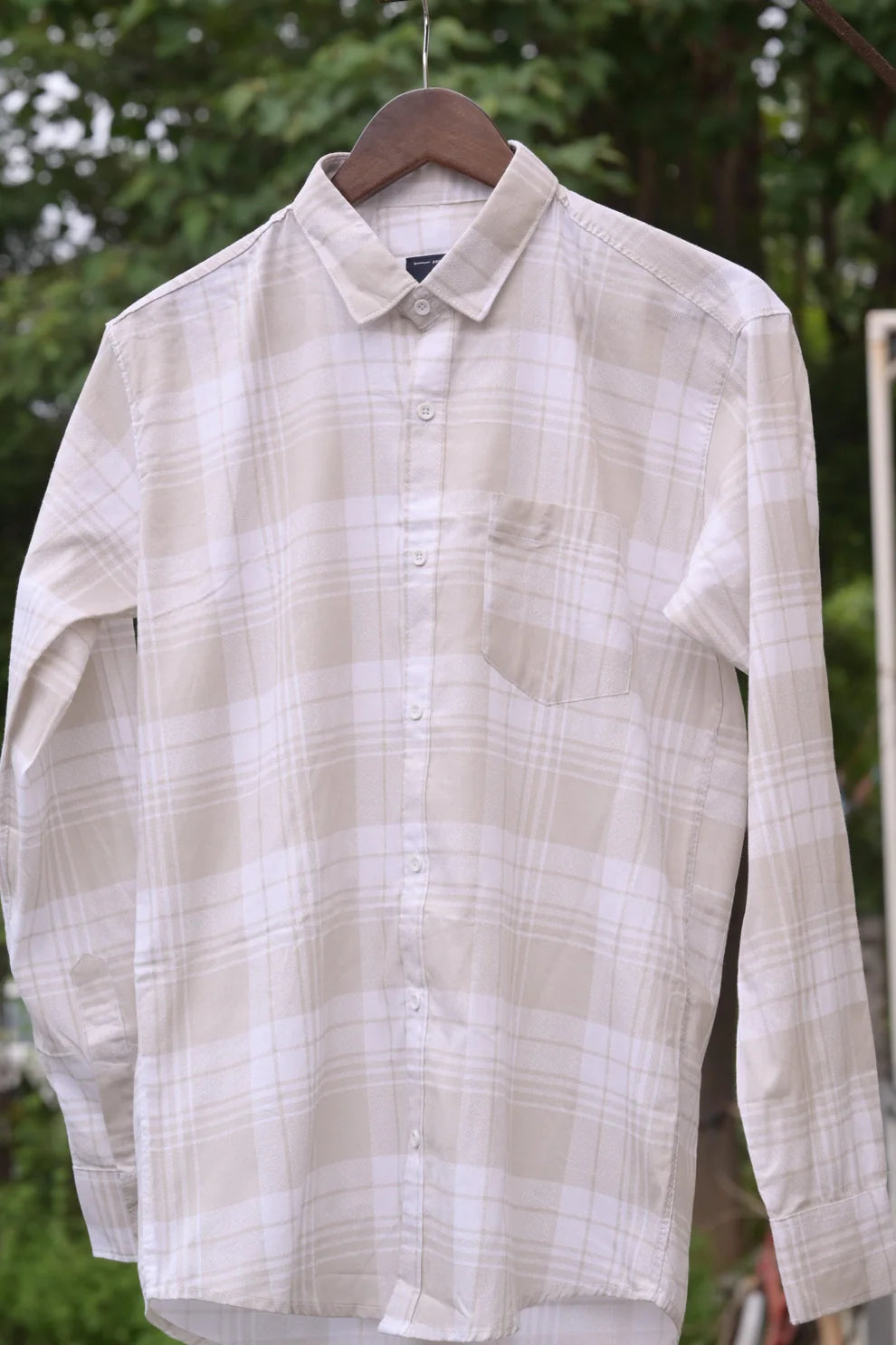 BEIGE CHECKS CODE COTTON SHIRT