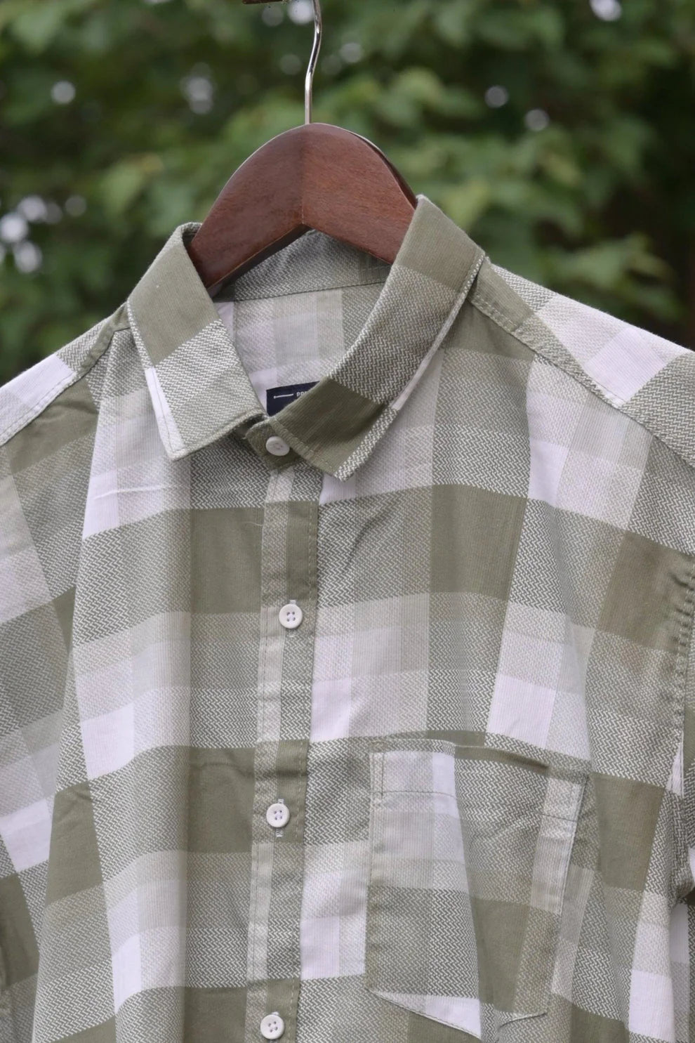 OLIVE GREEN CHECKS CODE COTTON SHIRT