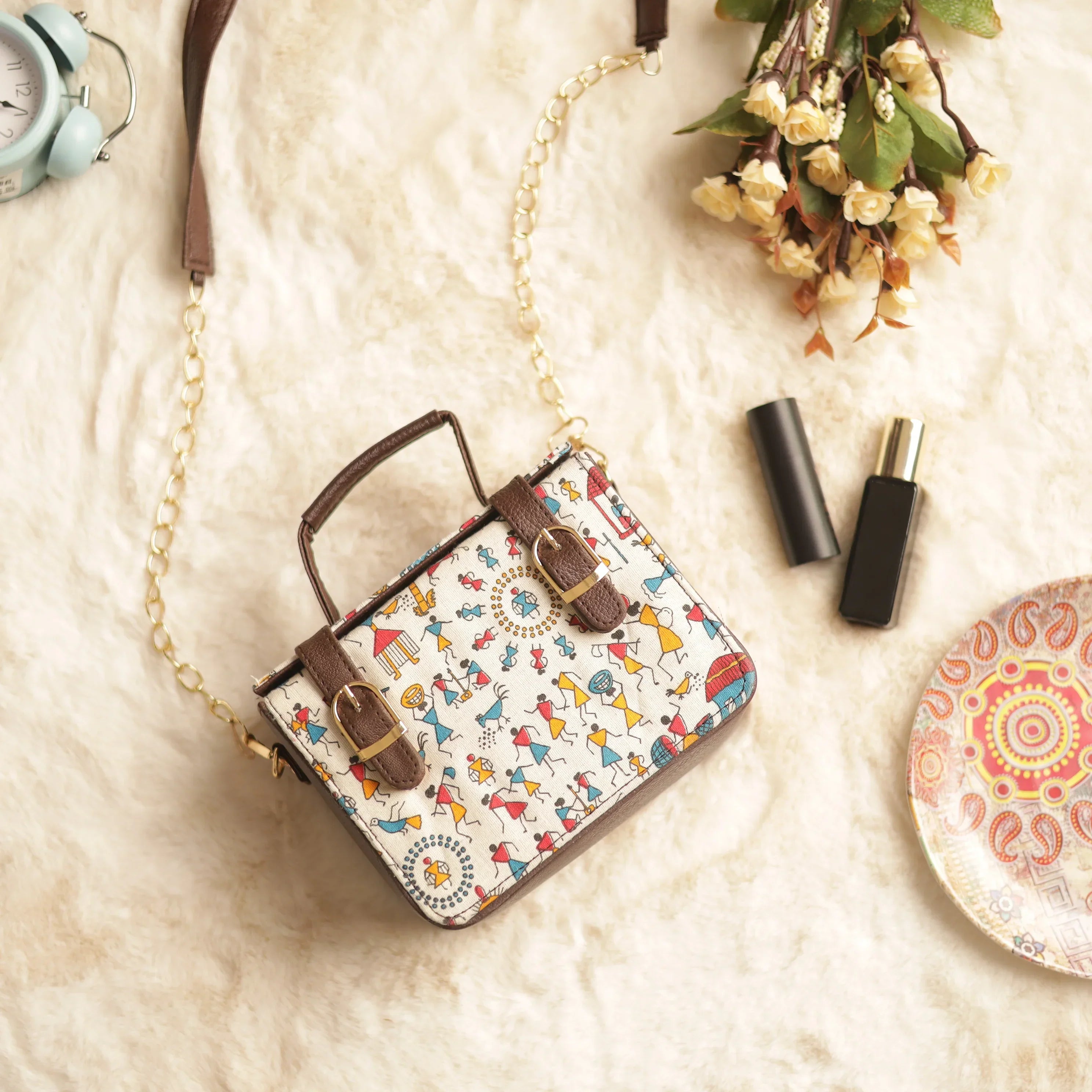 Ikat Warli Art Printed Boxy Minibag