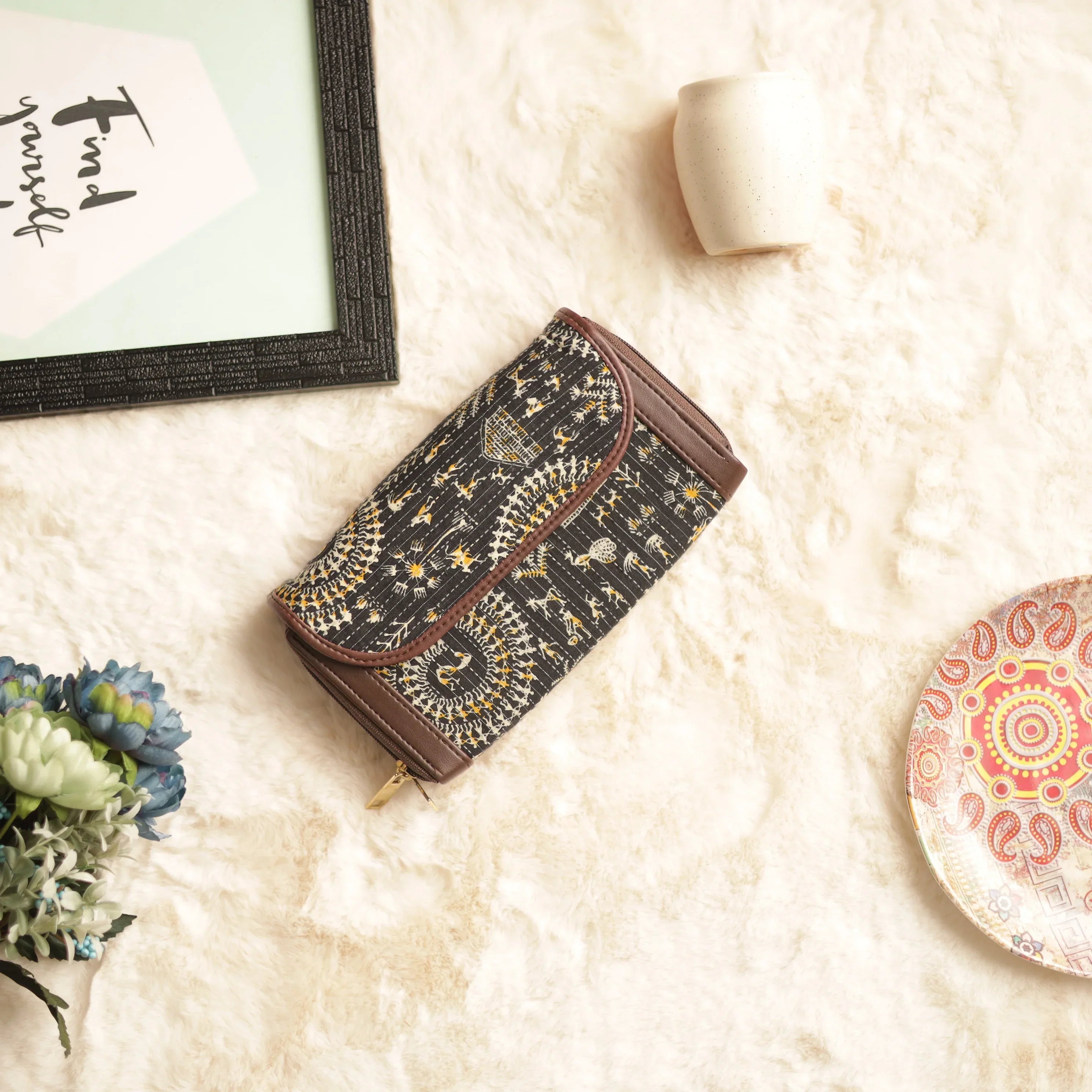 Ikat Warli Art Printed Clutch