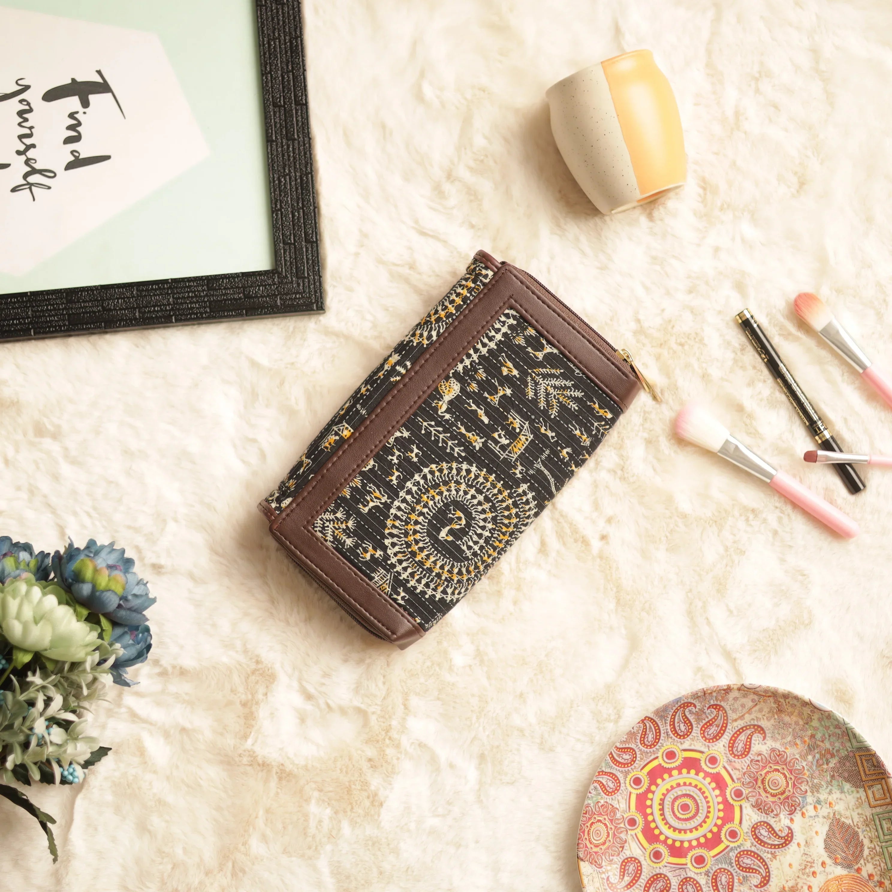 Ikat Warli Art Printed Clutch