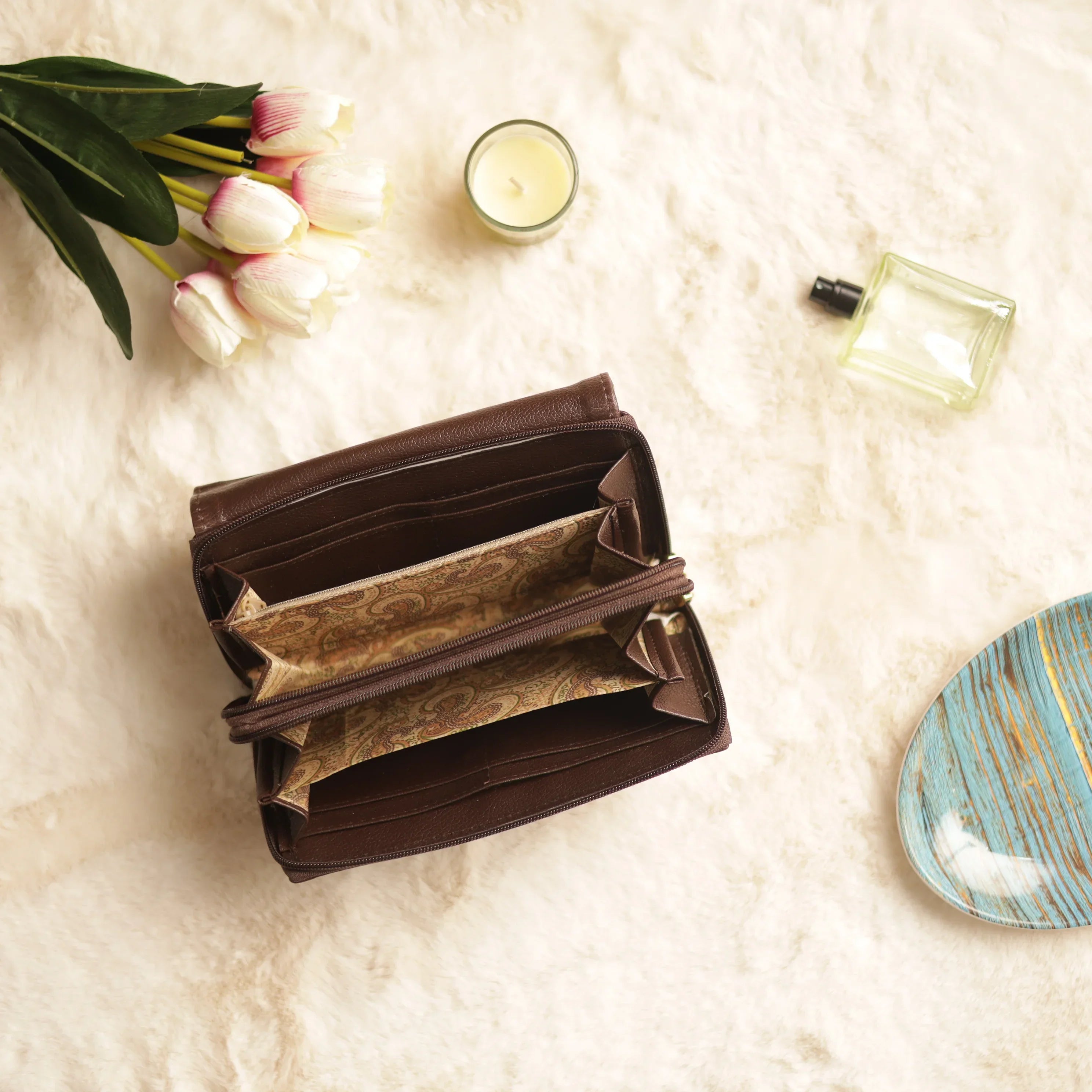 White Ikat Warli Art Printed Clutch