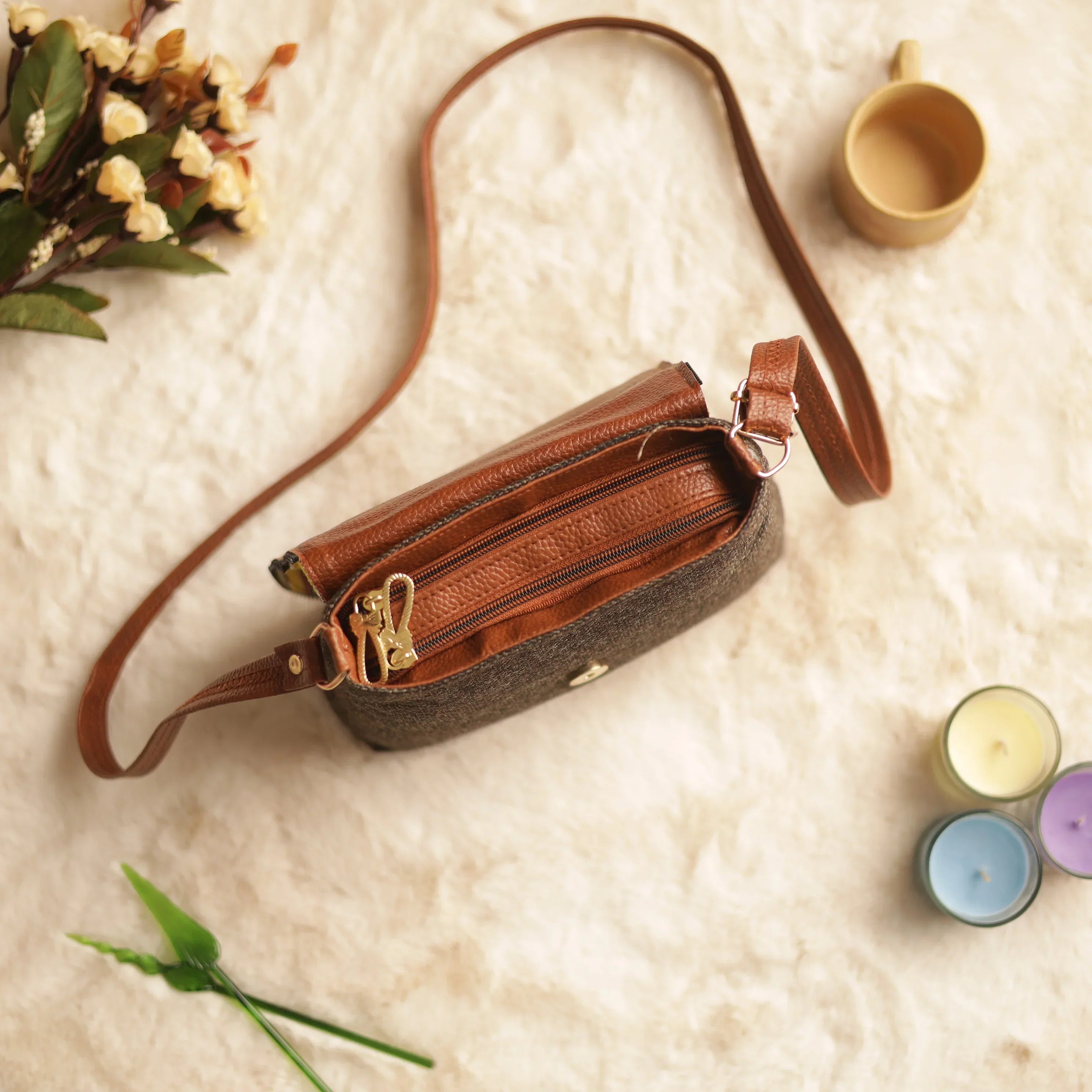 Jacquard Brown Multicolor Flap Sling Bag