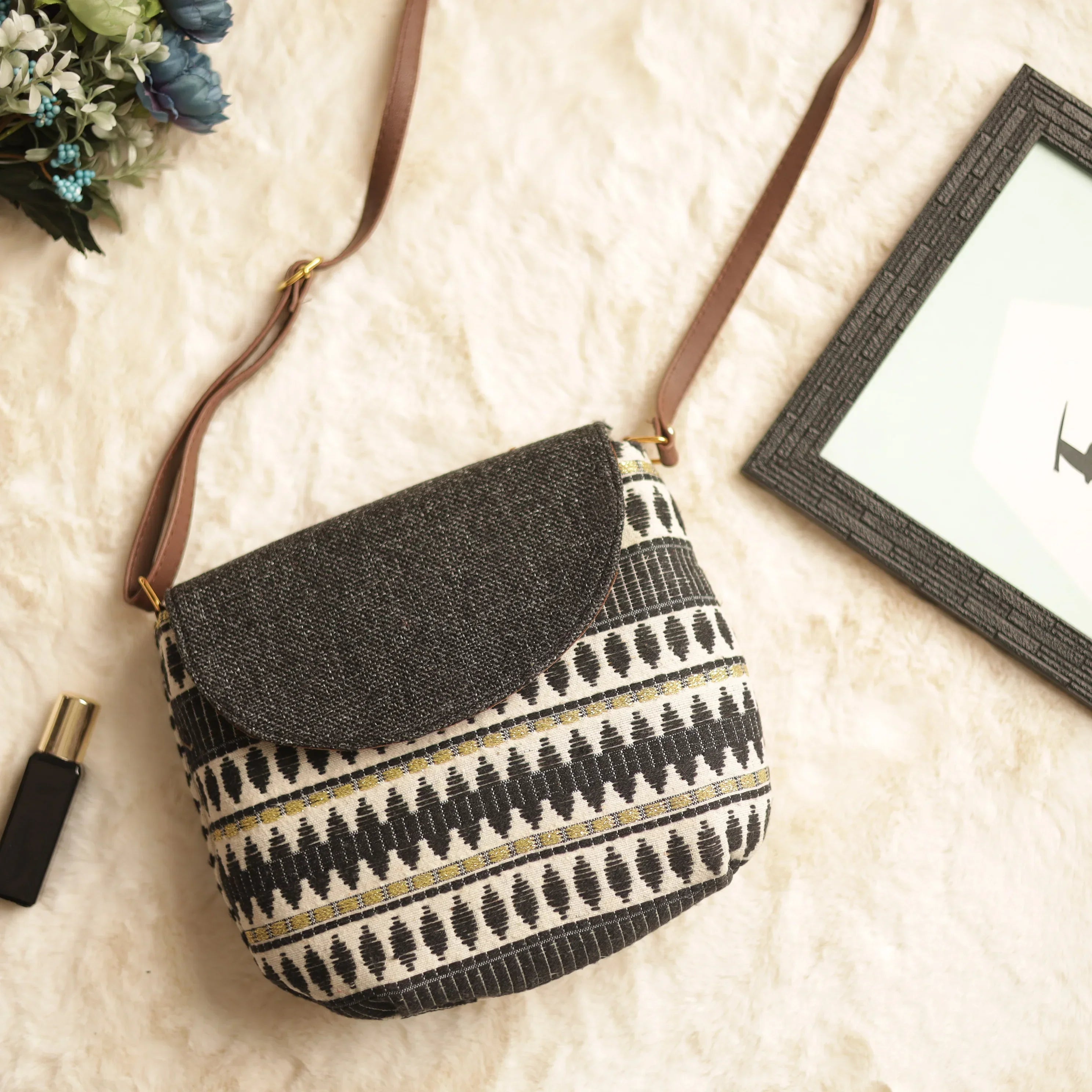 Jacquard Geometric Tribal Flap Sling Bag