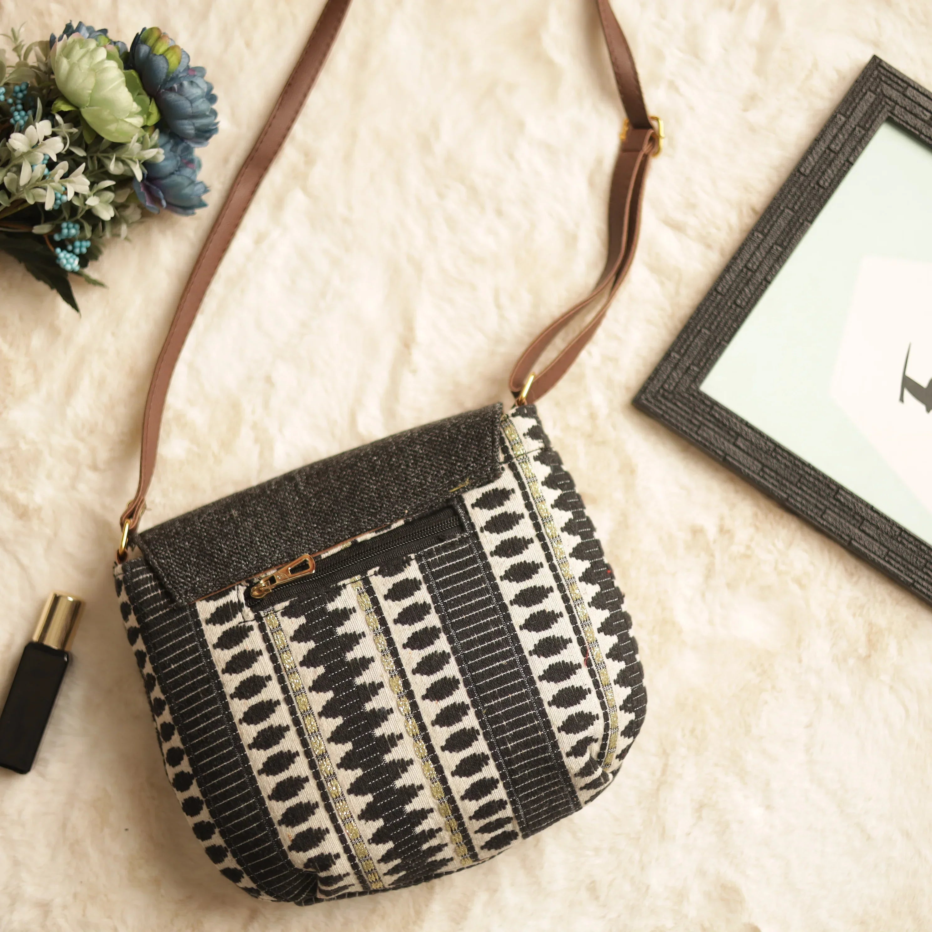 Jacquard Geometric Tribal Flap Sling Bag