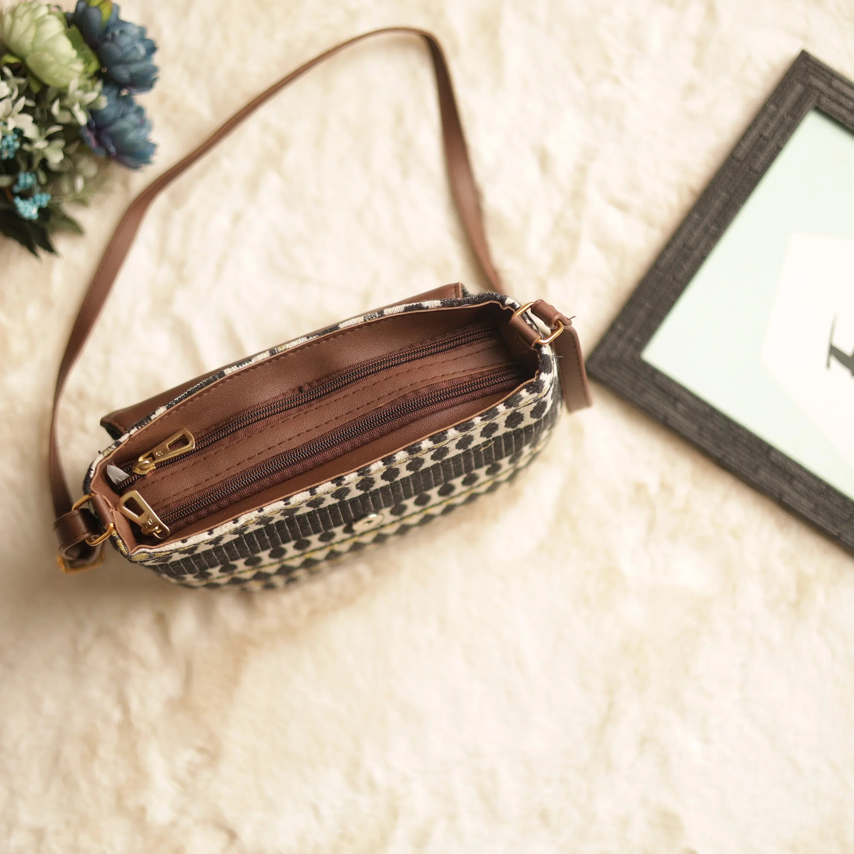 Jacquard Geometric Tribal Flap Sling Bag