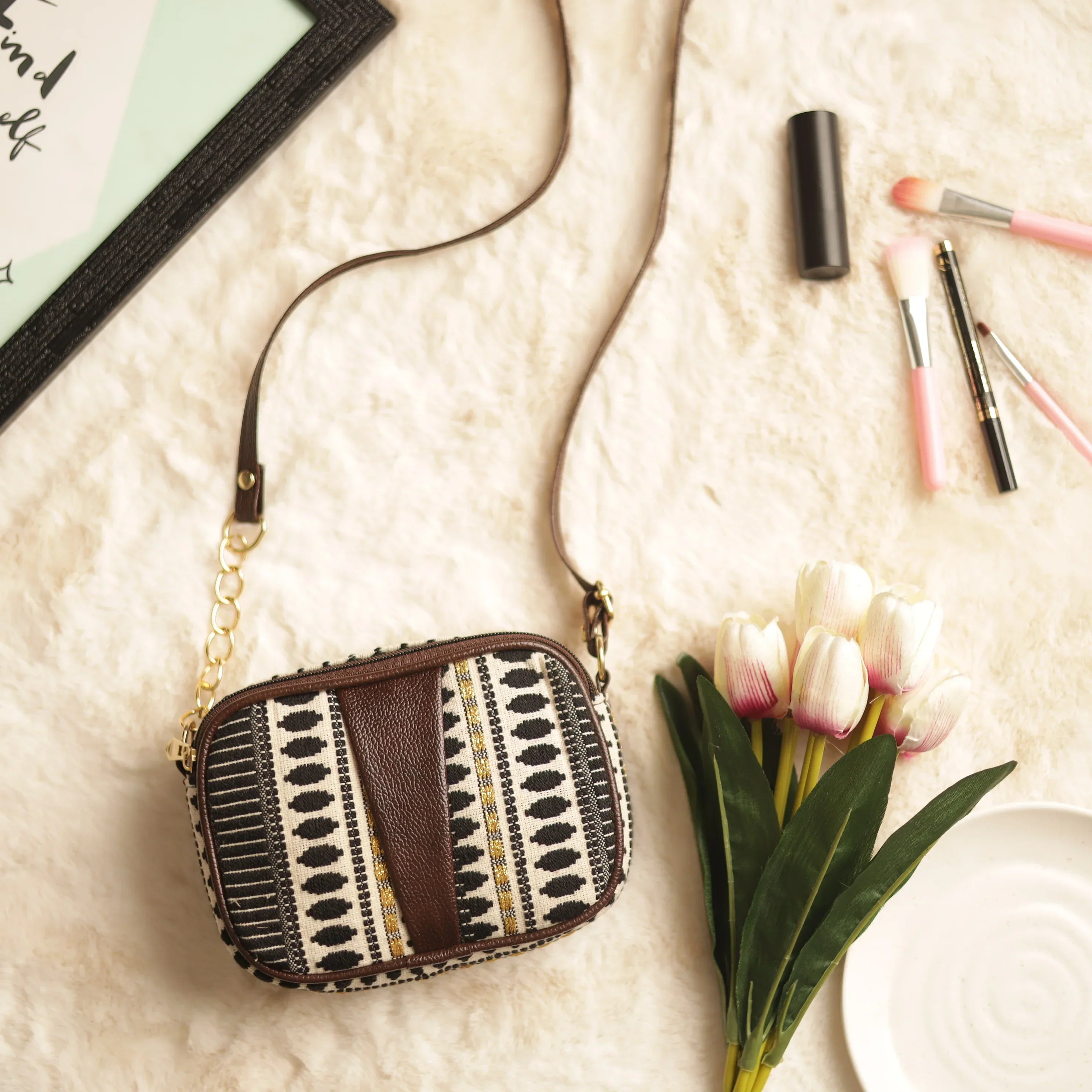 Jacquard Geometric Tribal Mini Crossbody Sling Bag
