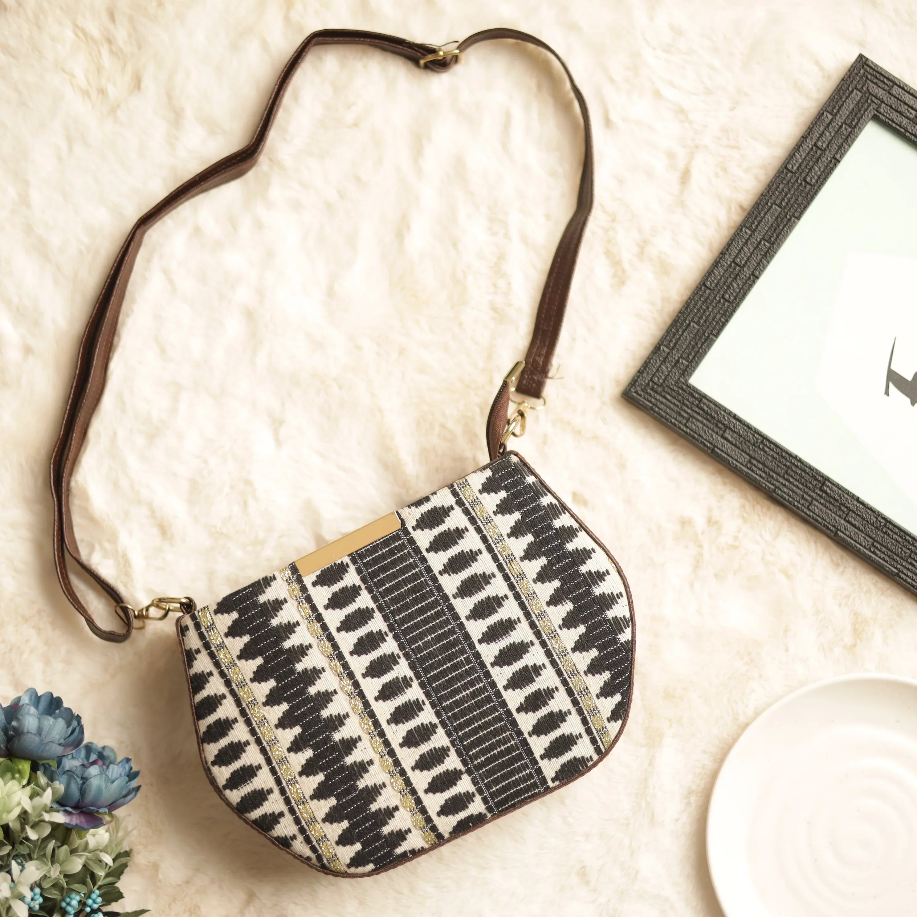 Jacquard Geometric Tribal Boxy Sling Bag