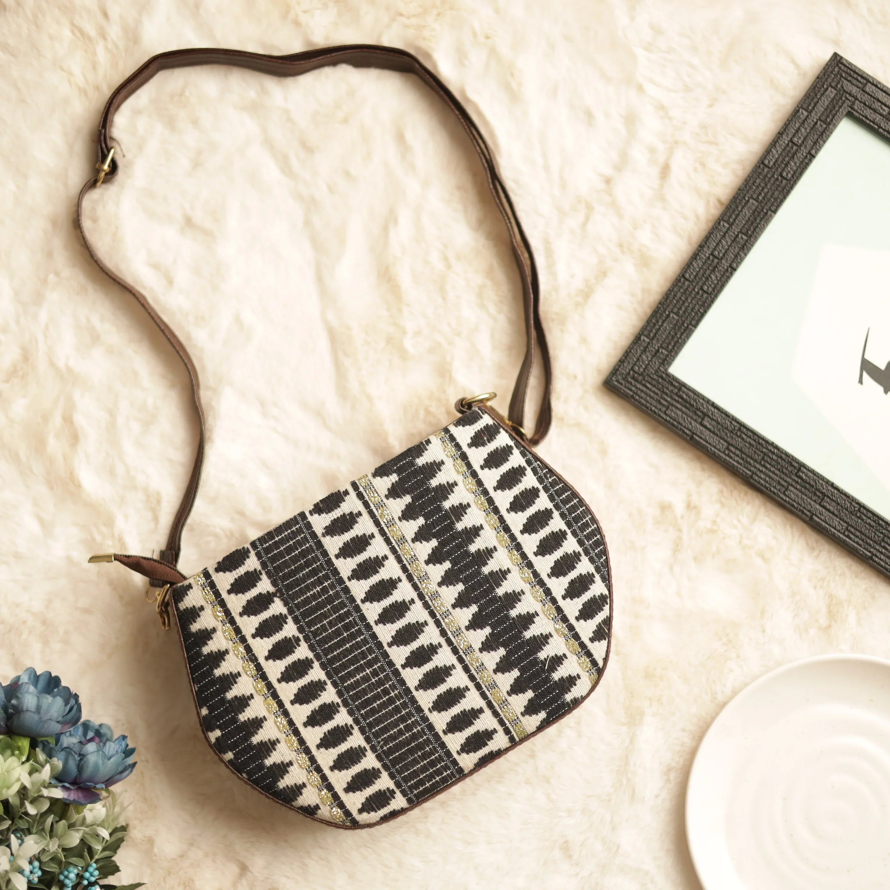Jacquard Geometric Tribal Boxy Sling Bag