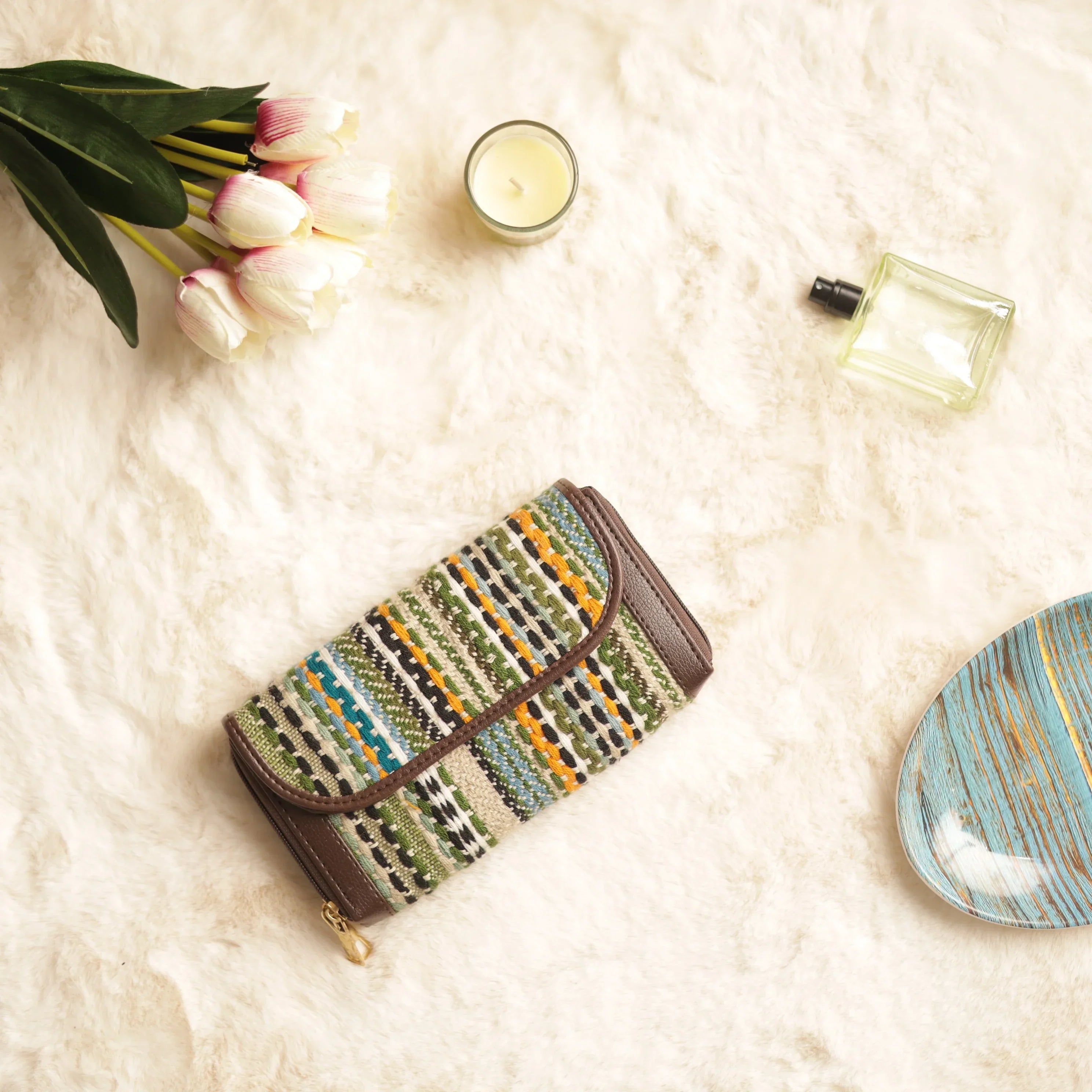 Jacquard Multicolor Strip Clutch