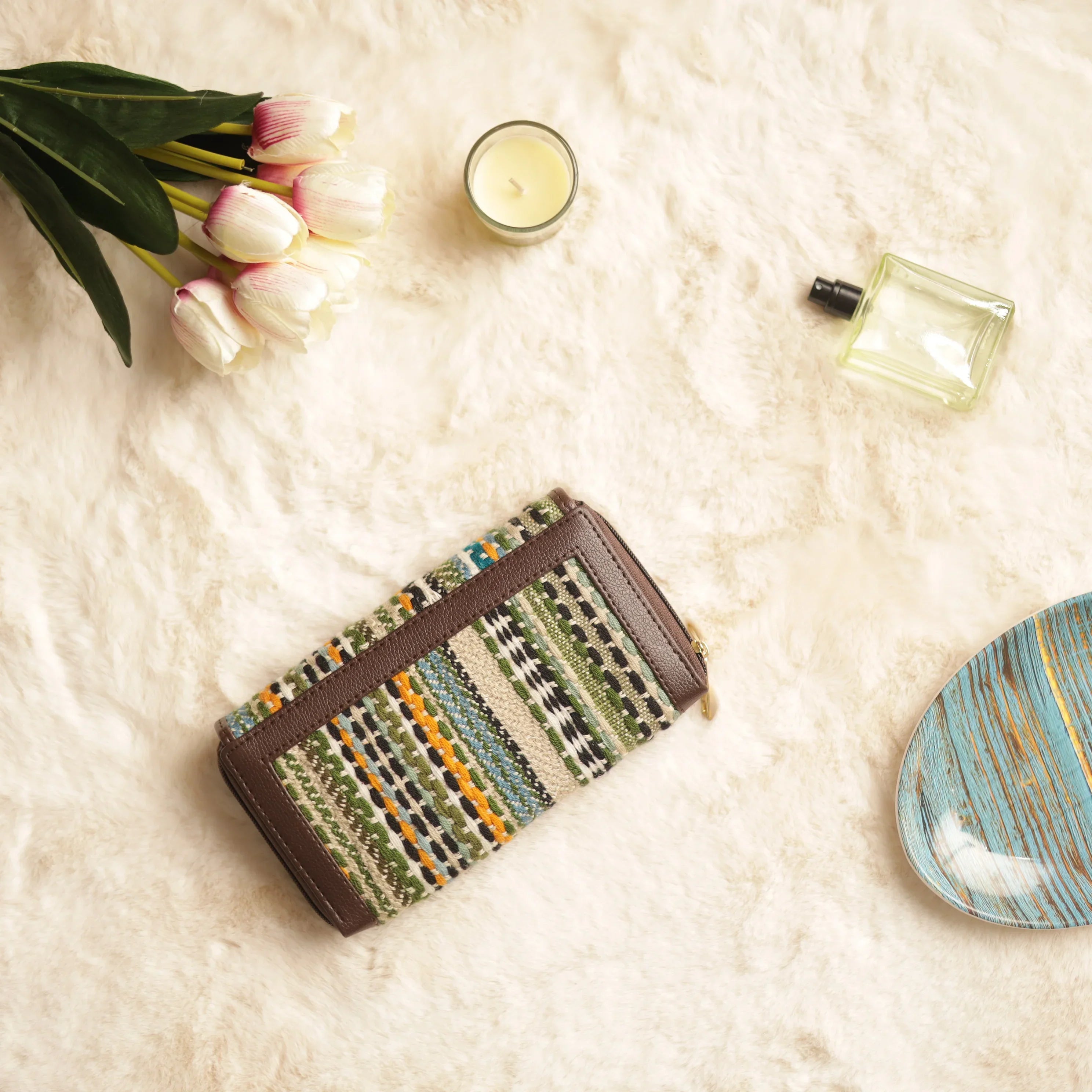 Jacquard Multicolor Strip Clutch