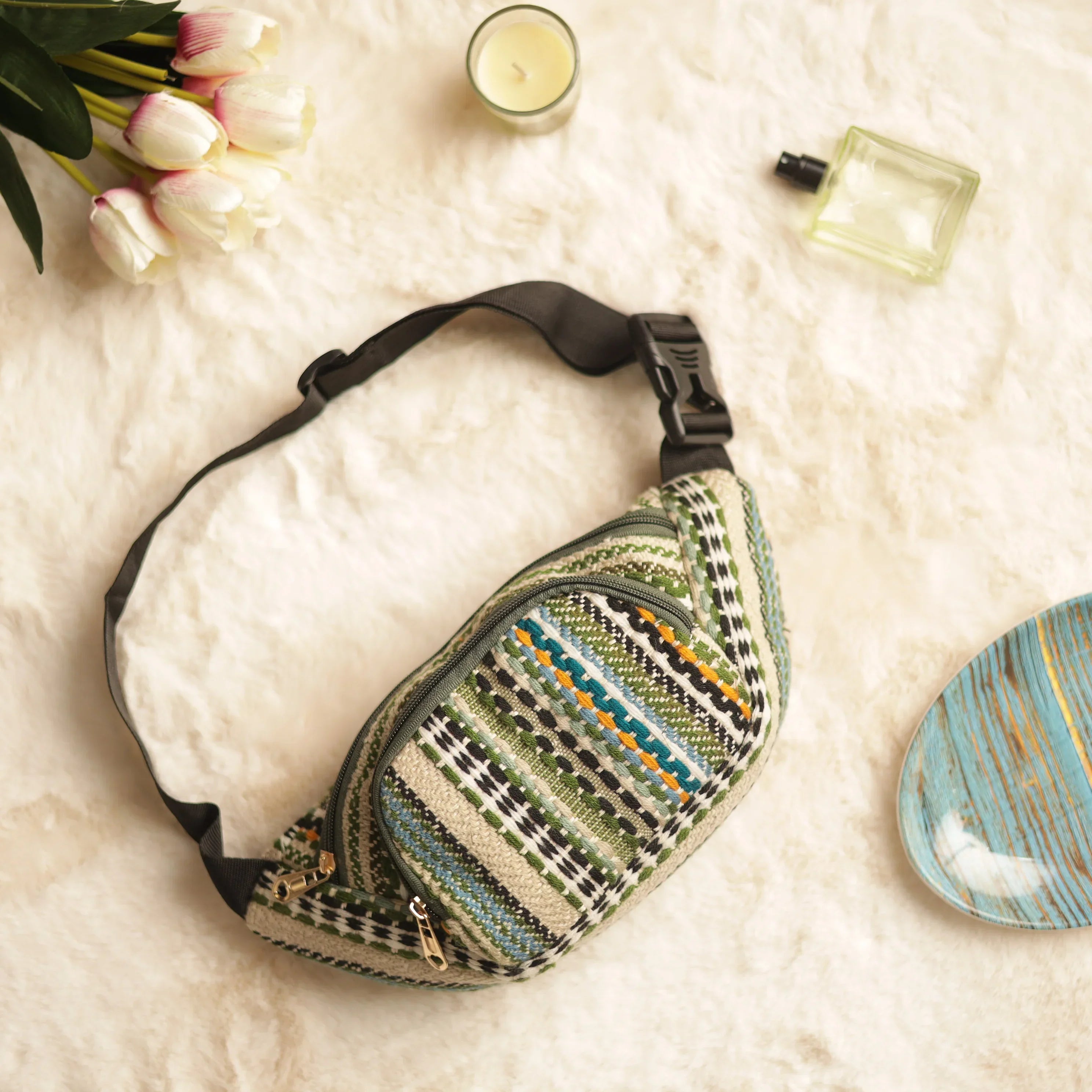 Jacquard Multicolor Strip Waist Bag