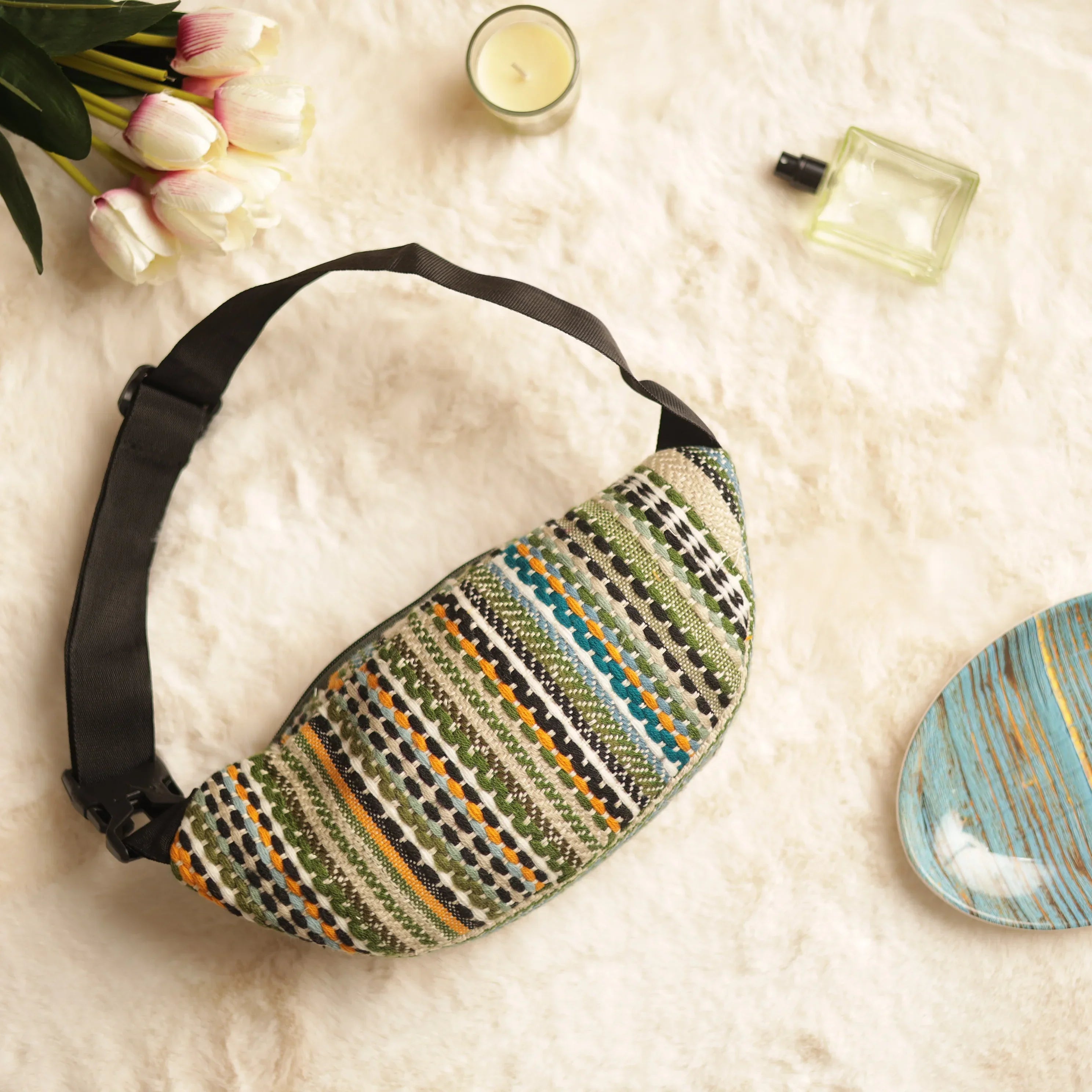 Jacquard Multicolor Strip Waist Bag