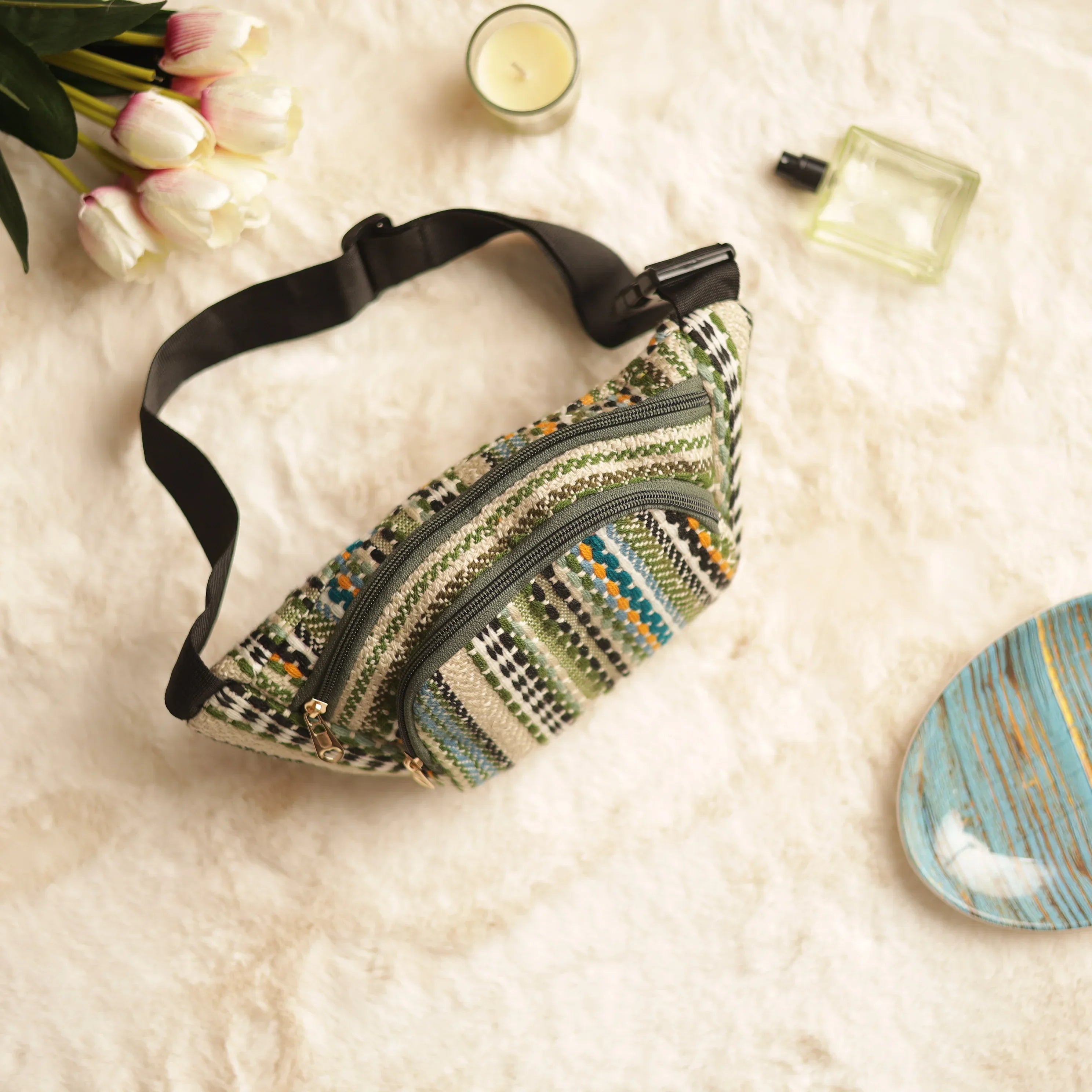 Jacquard Multicolor Strip Waist Bag