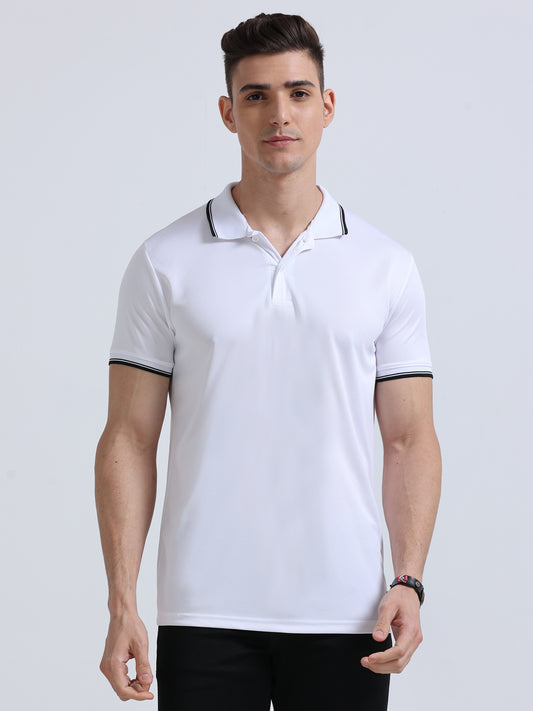 White Polo Regular Fit Solid T-shirt For Men