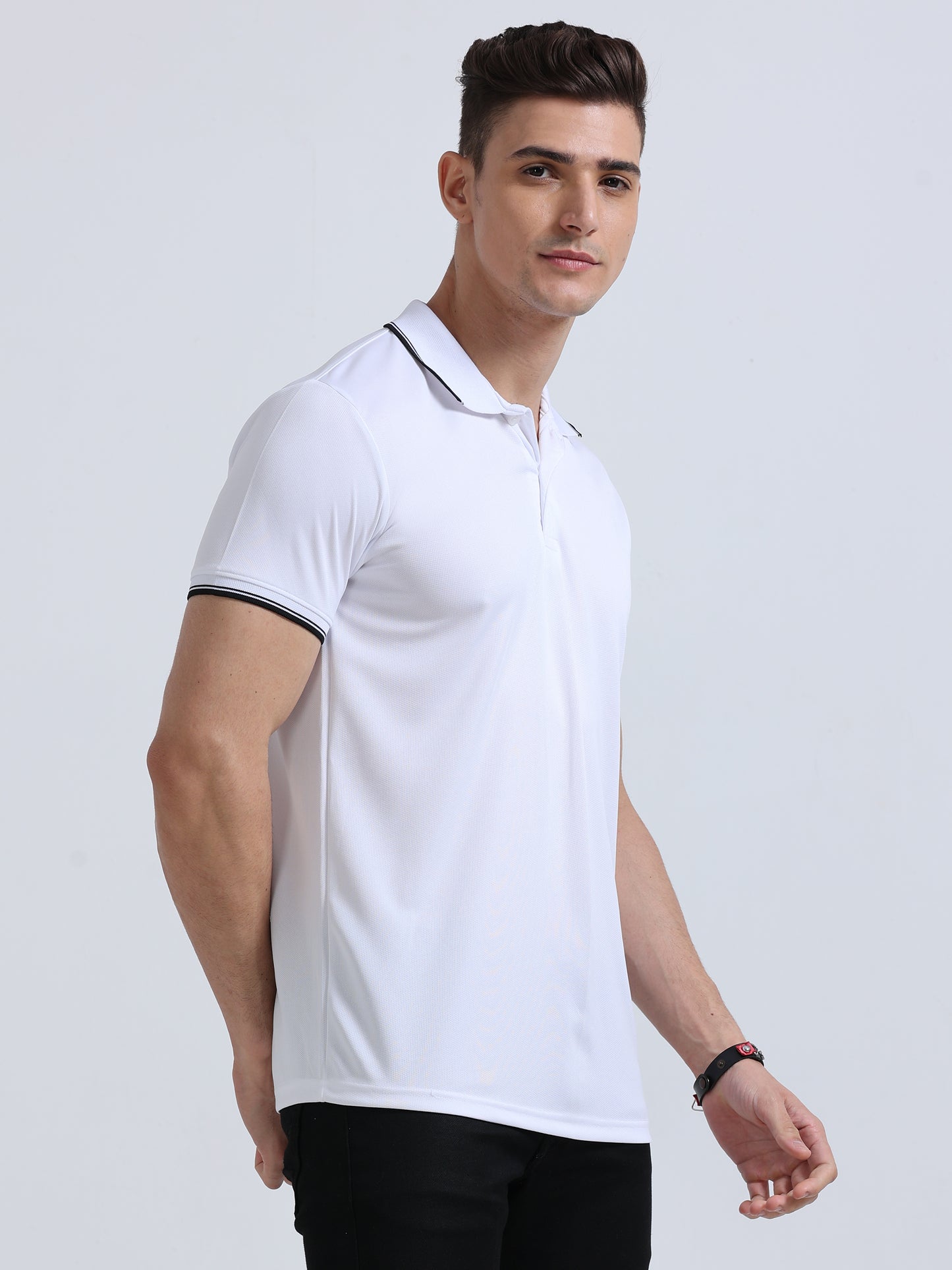 White Polo Regular Fit Solid T-shirt For Men