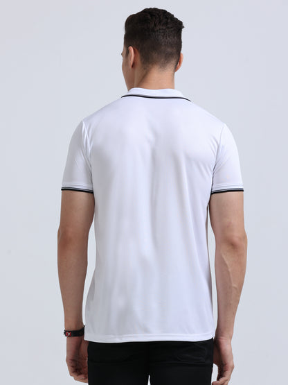 White Polo Regular Fit Solid T-shirt For Men