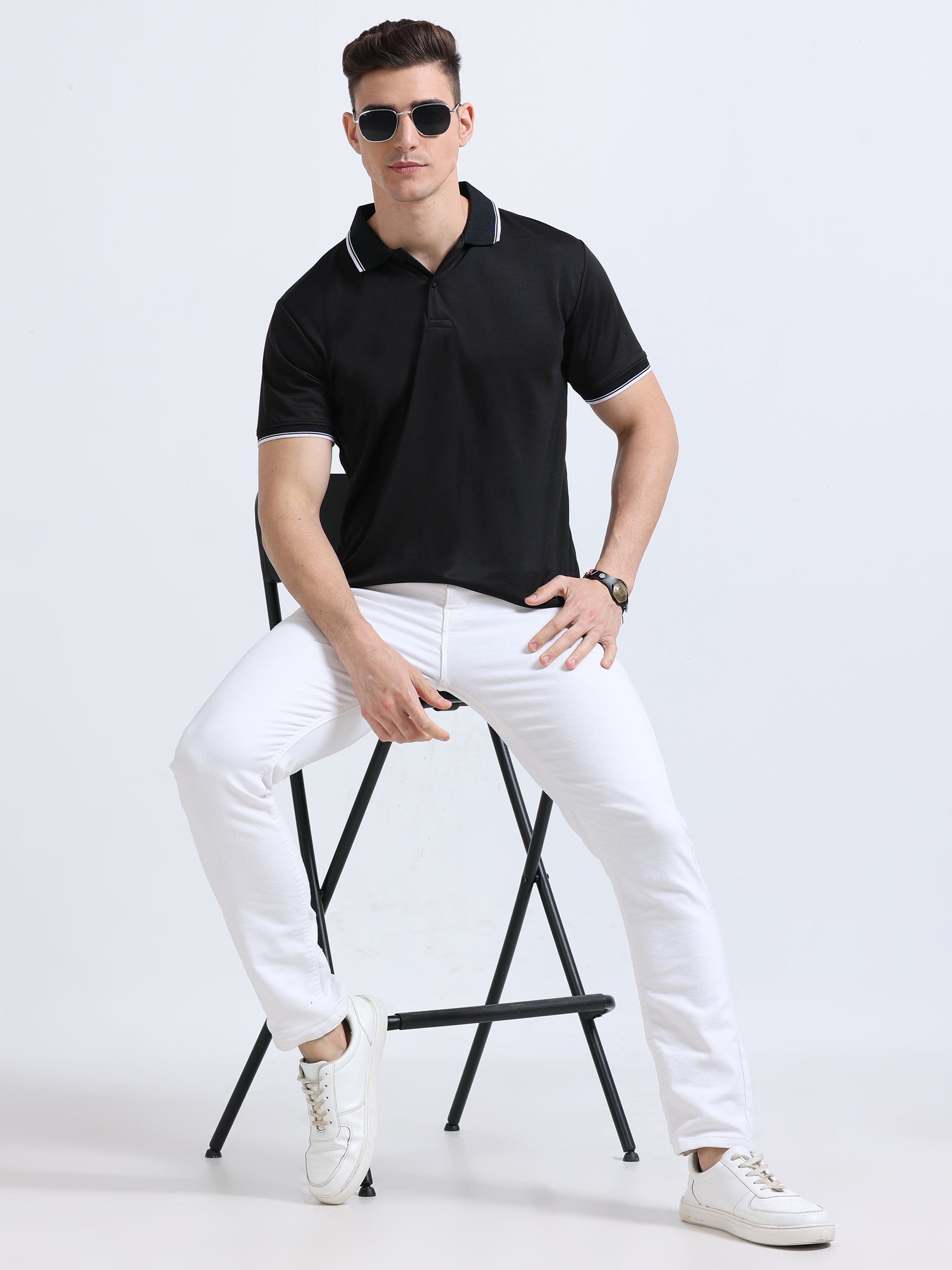 Premium Black Dri-Fit Polo T-Shirt for Men | Moisture Wicking |