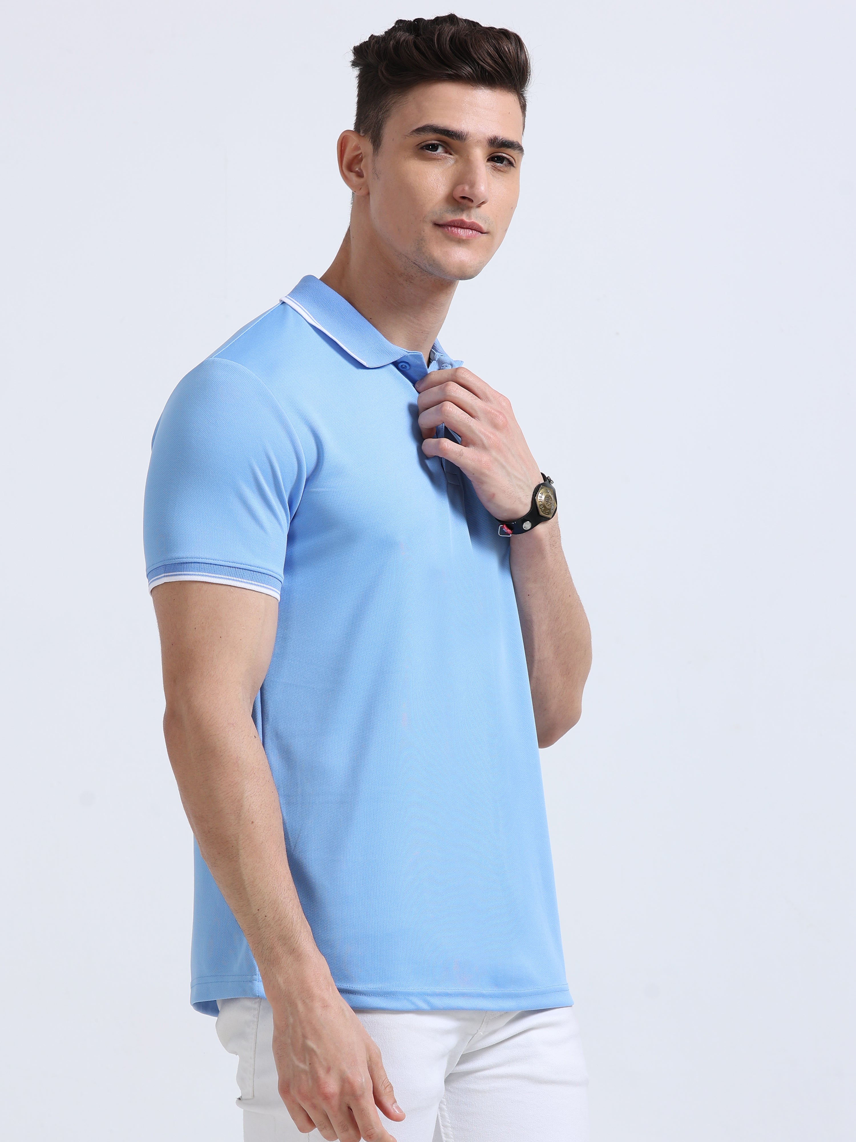 Premium Sky Blue Dri-Fit Polo T-Shirt for Men | Moisture Wicking |