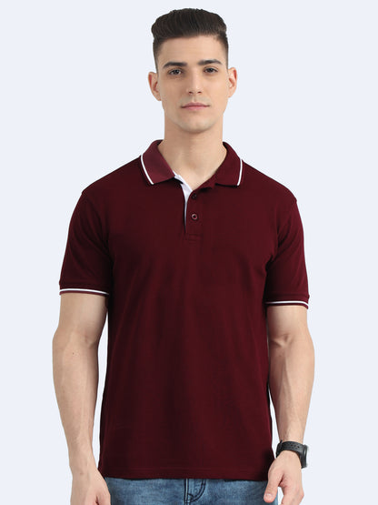 Maroon Premium Cotton Polo Regular Fit Solid T-shirt For Men