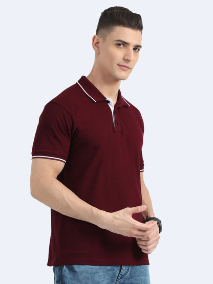 Maroon Premium Cotton Polo Regular Fit Solid T-shirt For Men