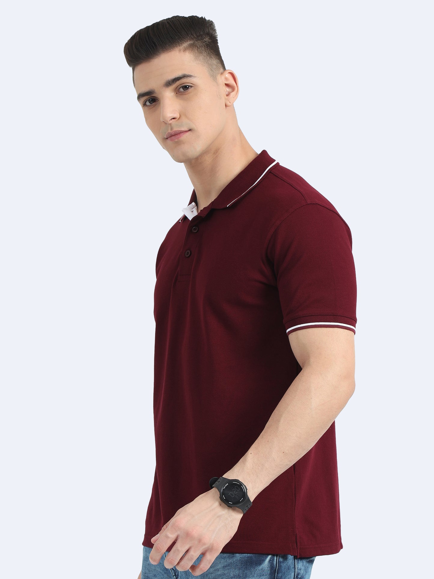 Maroon Premium Cotton Polo Regular Fit Solid T-shirt For Men