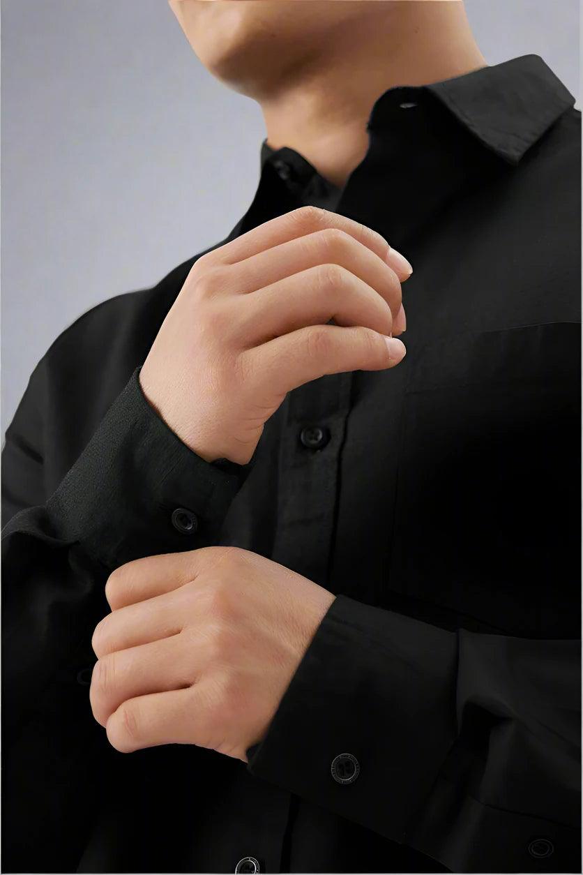 BLACK COTTON SOLID SHIRTS FOR MEN