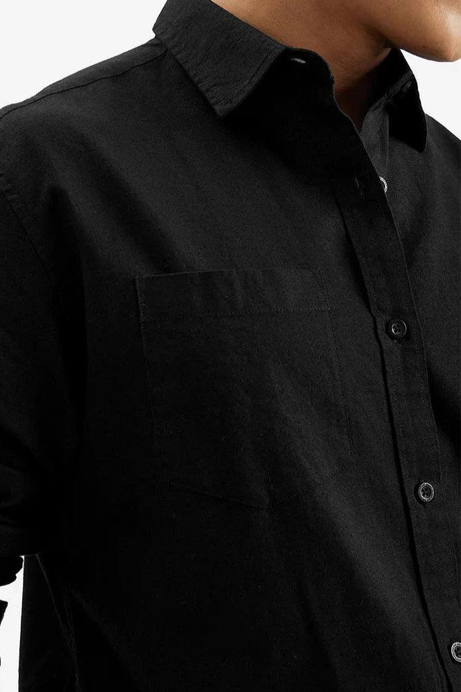BLACK COTTON SOLID SHIRTS FOR MEN