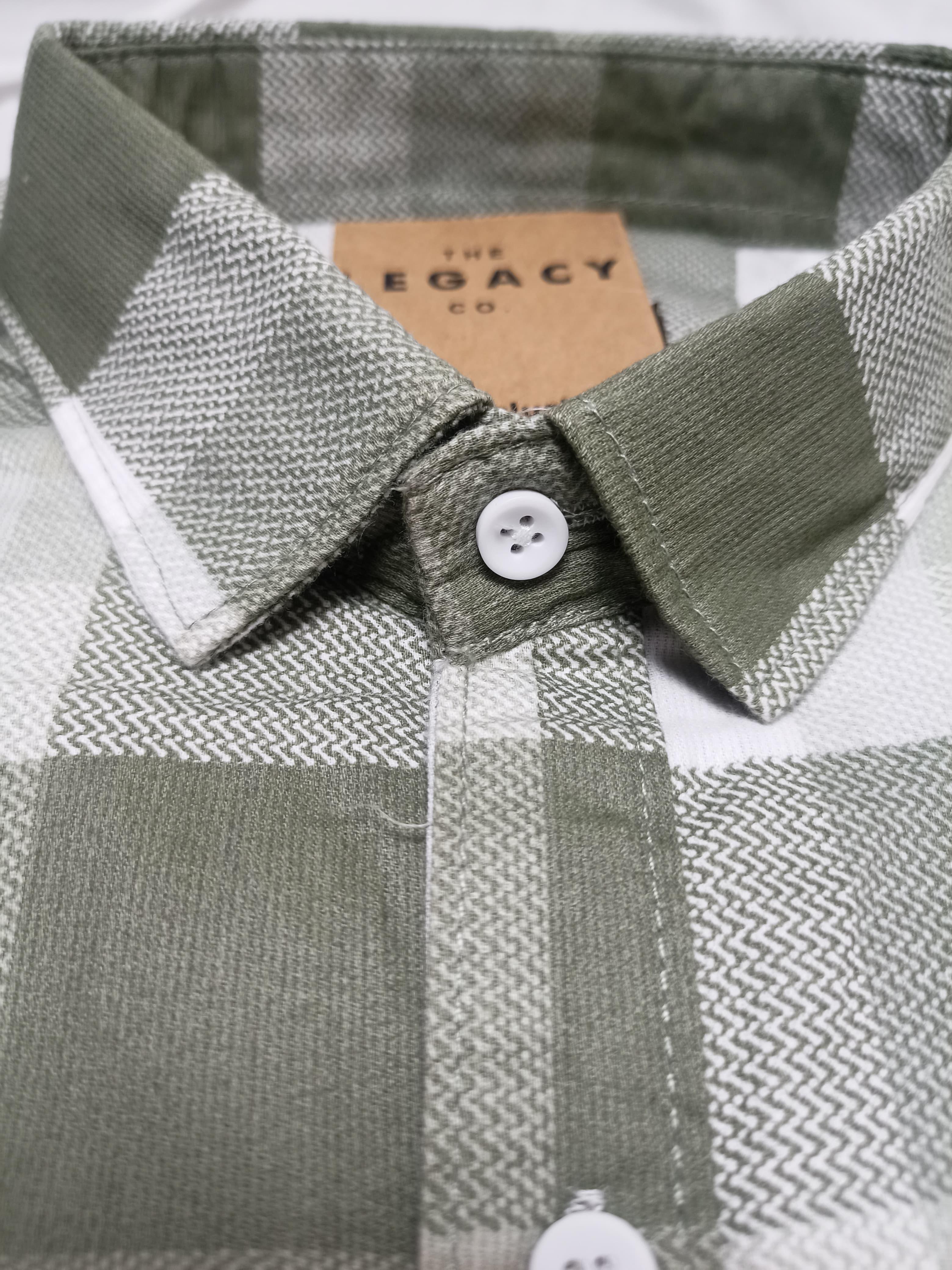OLIVE GREEN CHECKS CODE COTTON SHIRT