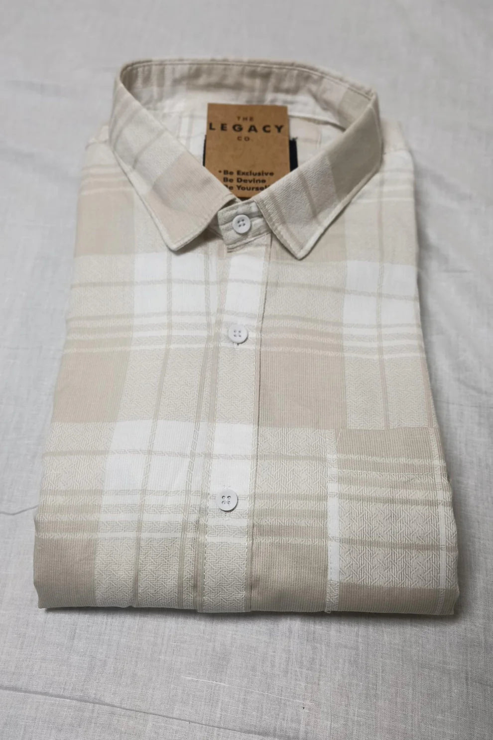 BEIGE CHECKS CODE COTTON SHIRT