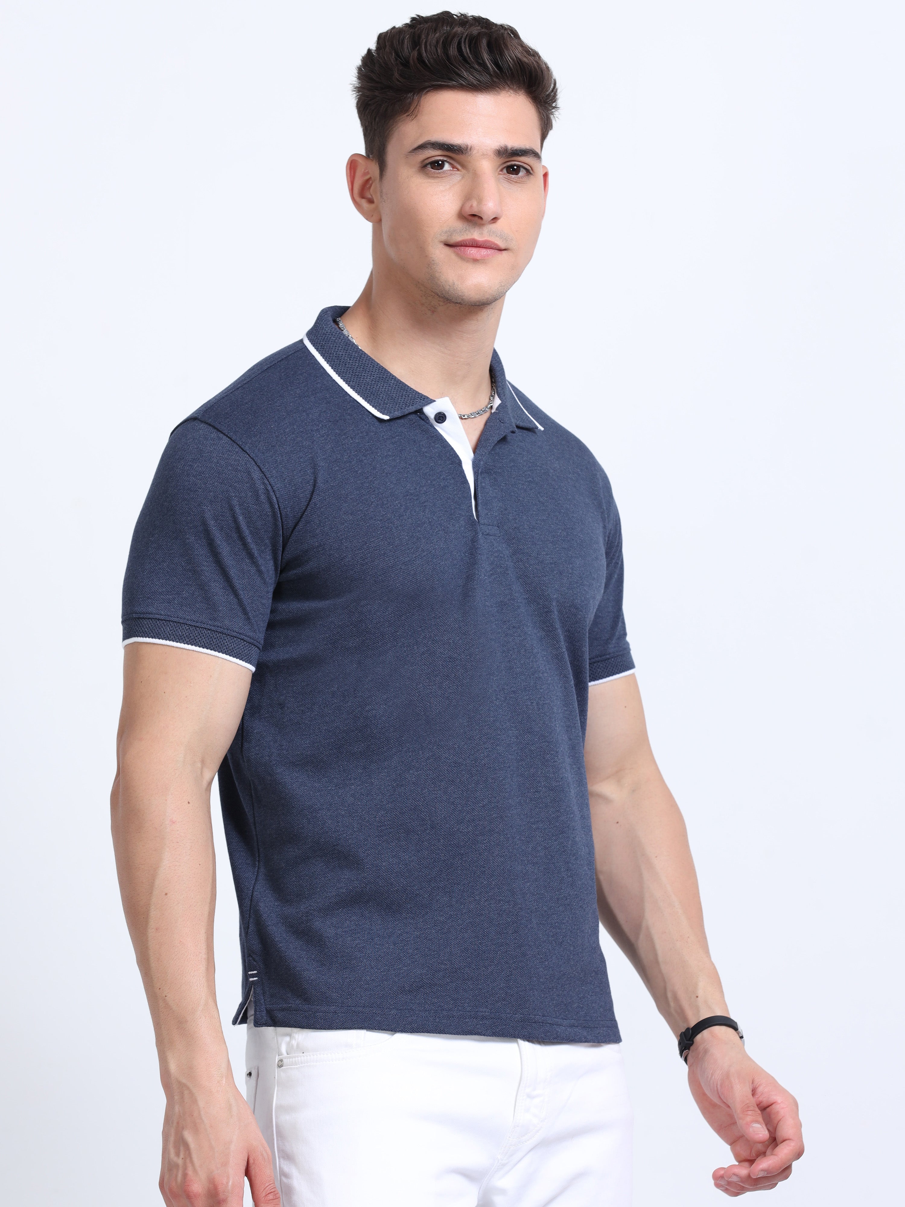 Premium Navy Blue Eco Polo T-Shirt for Men | Sustainable Cotton Blend |