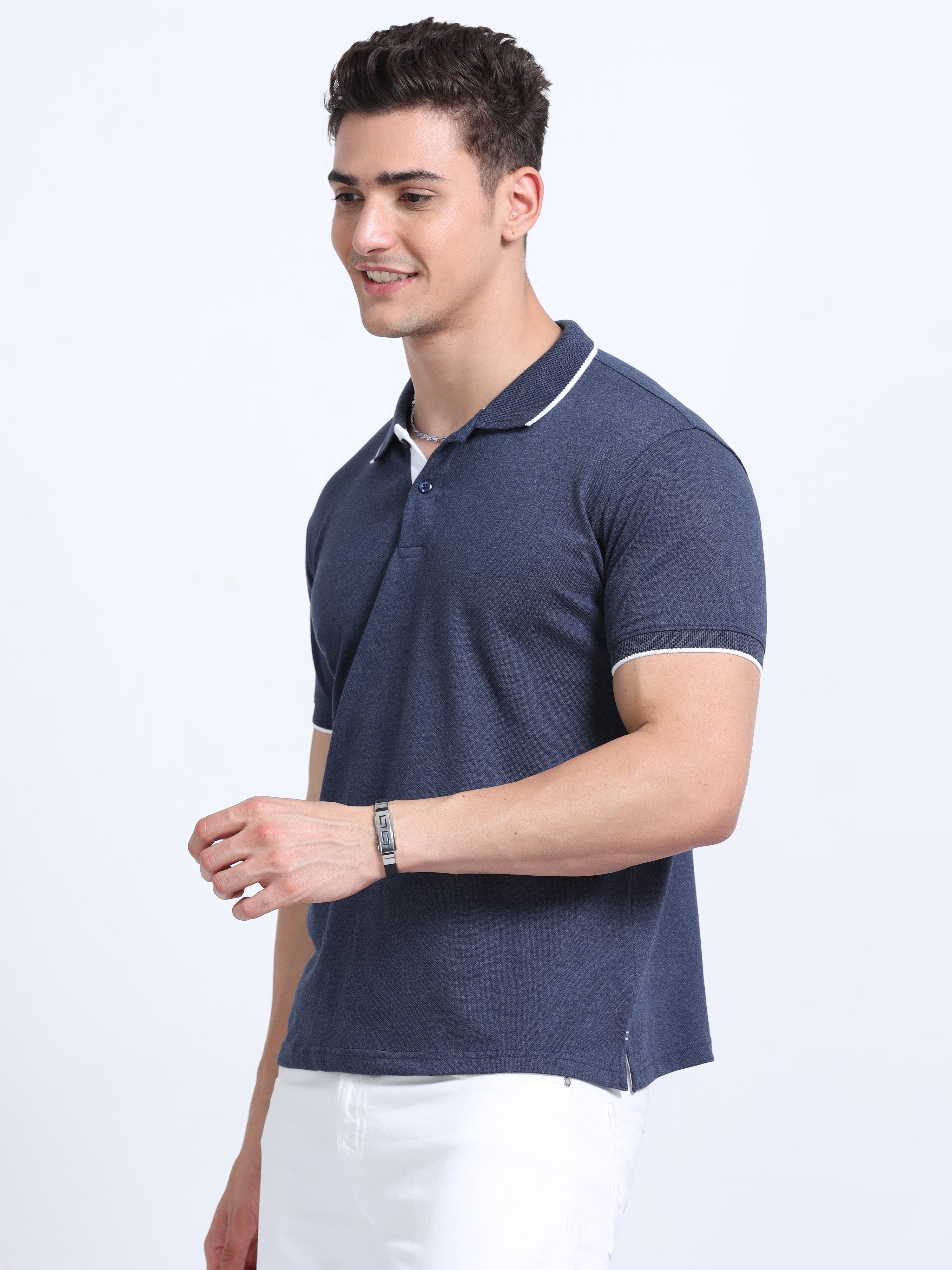 Premium Navy Blue Eco Polo T-Shirt for Men | Sustainable Cotton Blend |