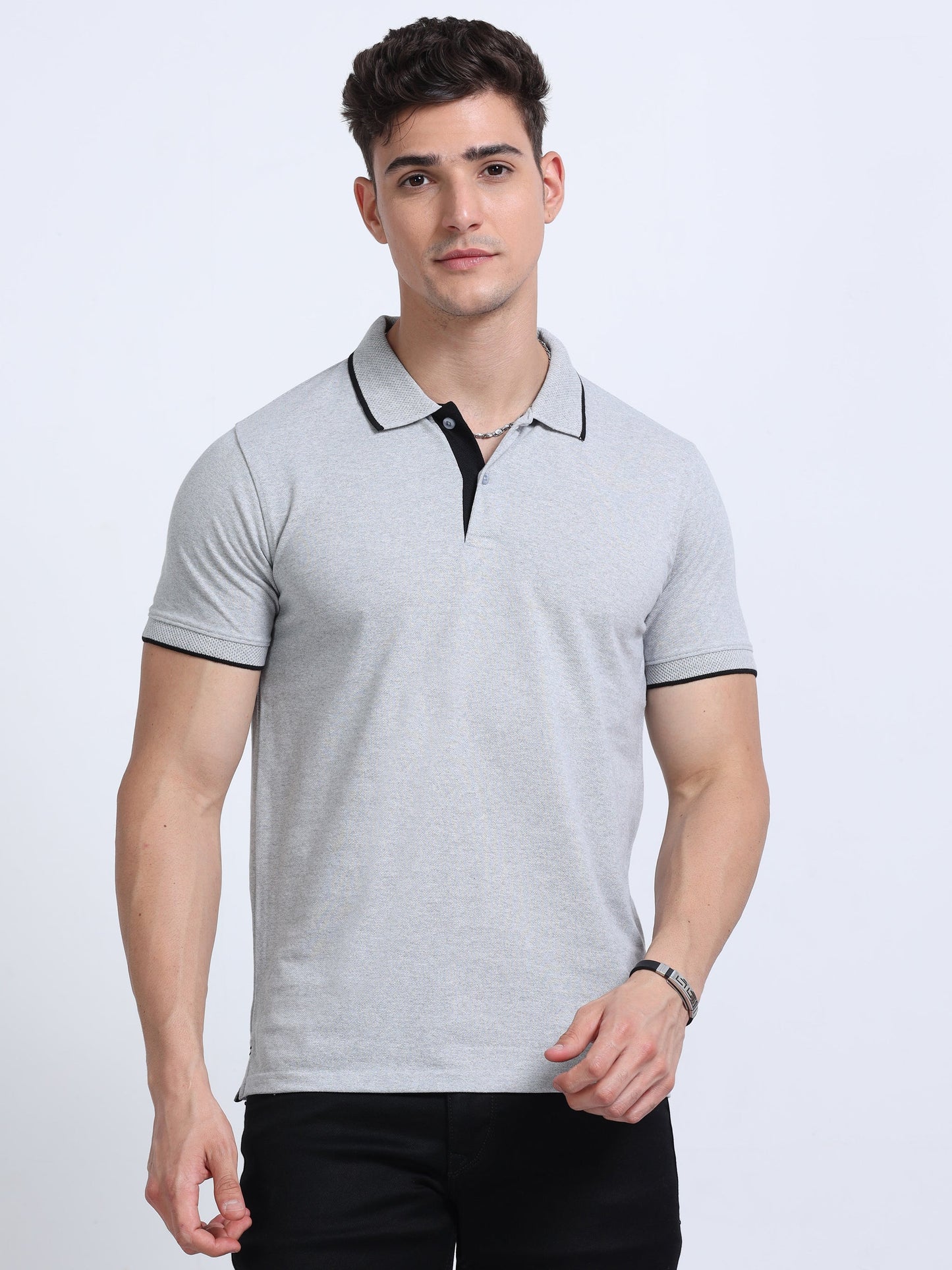 Grey Eco blend Premium Quality Polo Regular Fit Solid T-shirt For Men