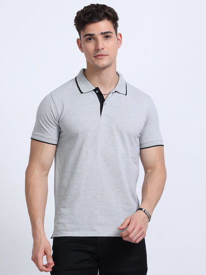 Grey Eco blend Premium Quality Polo Regular Fit Solid T-shirt For Men