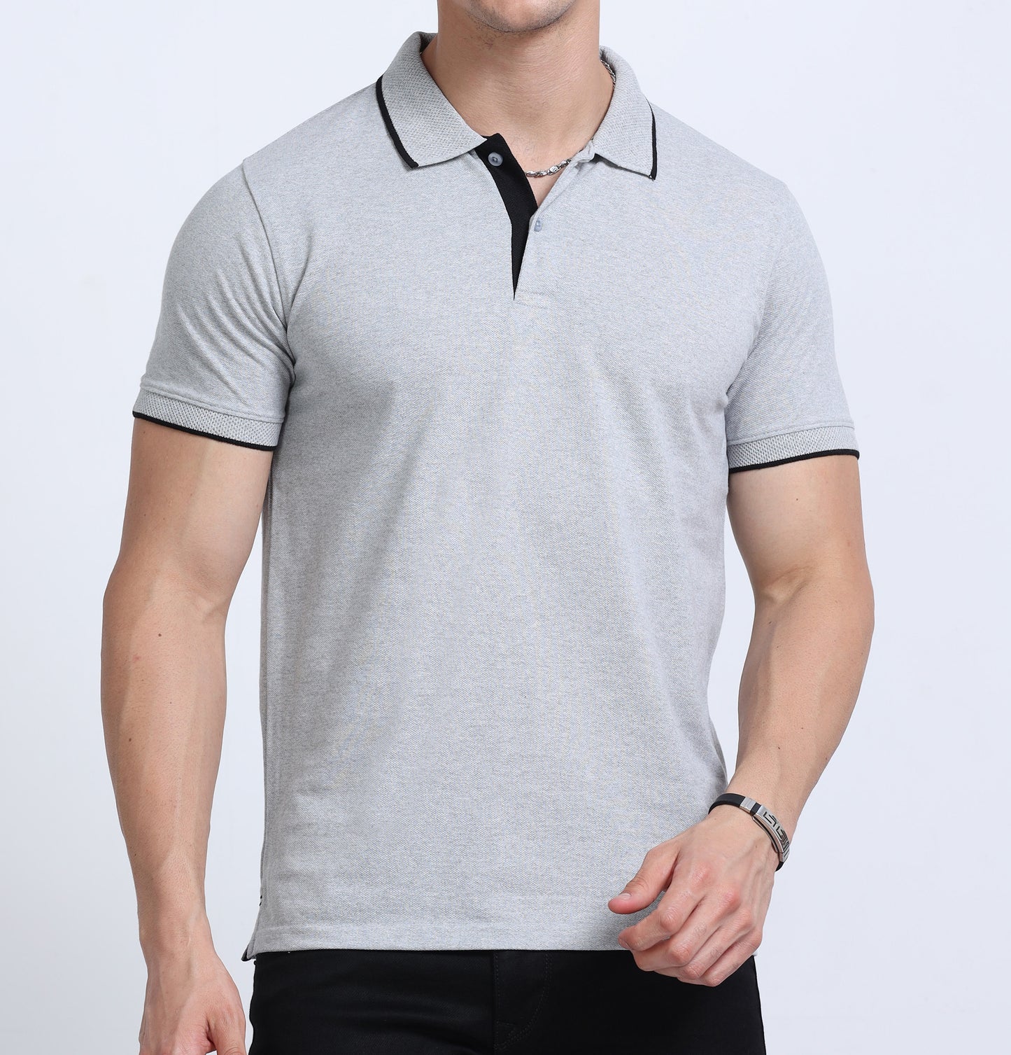 Grey Eco blend Premium Quality Polo Regular Fit Solid T-shirt For Men