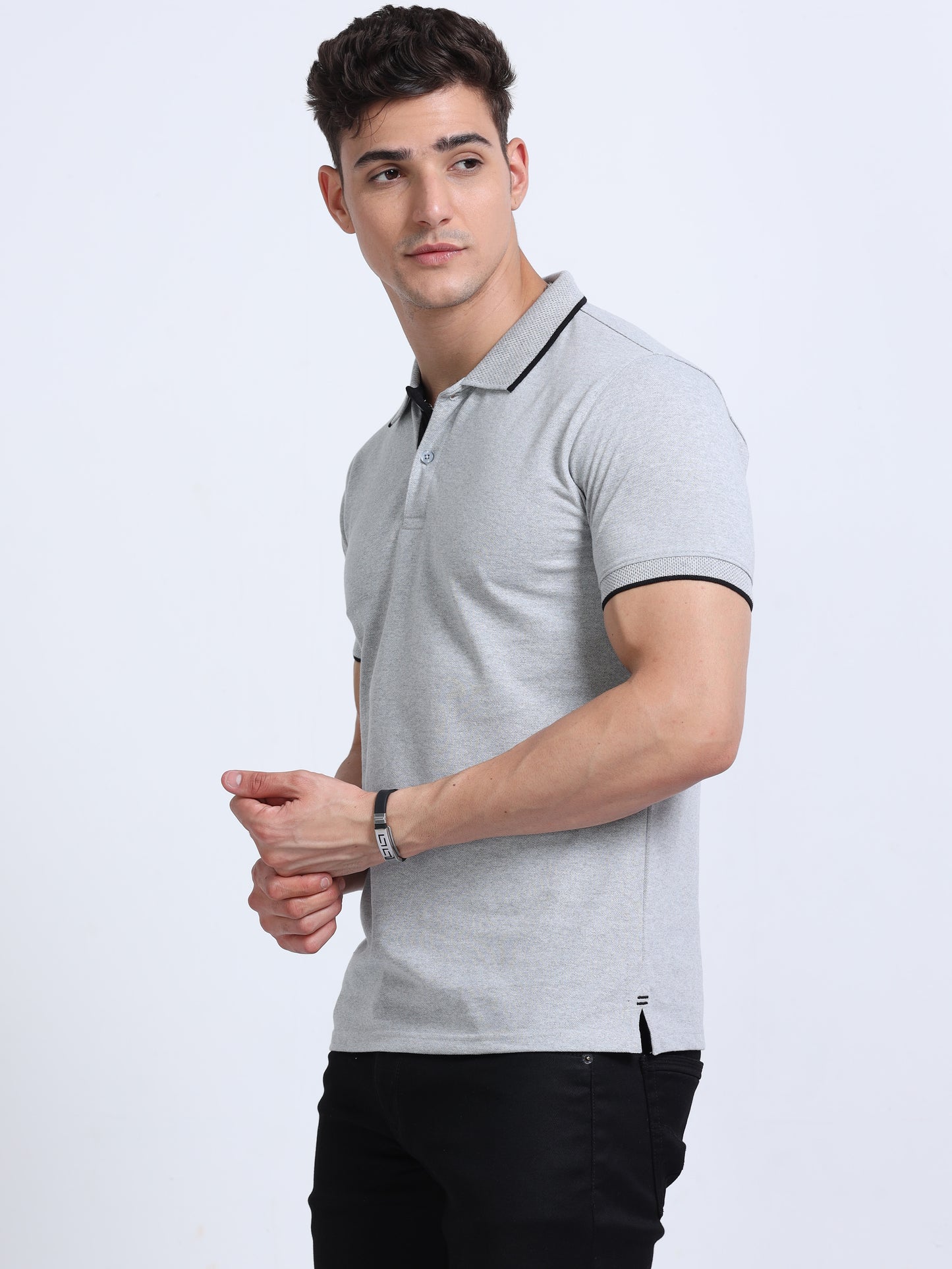 Grey Eco blend Premium Quality Polo Regular Fit Solid T-shirt For Men