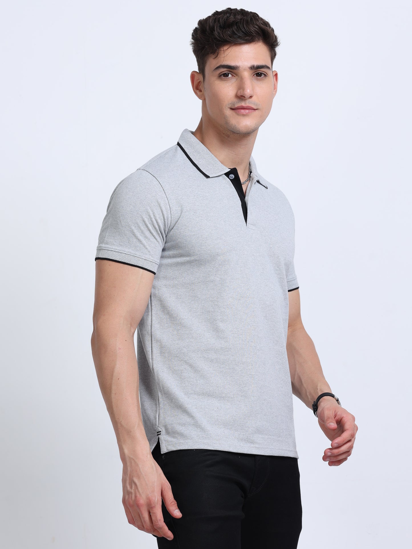 Grey Eco blend Premium Quality Polo Regular Fit Solid T-shirt For Men