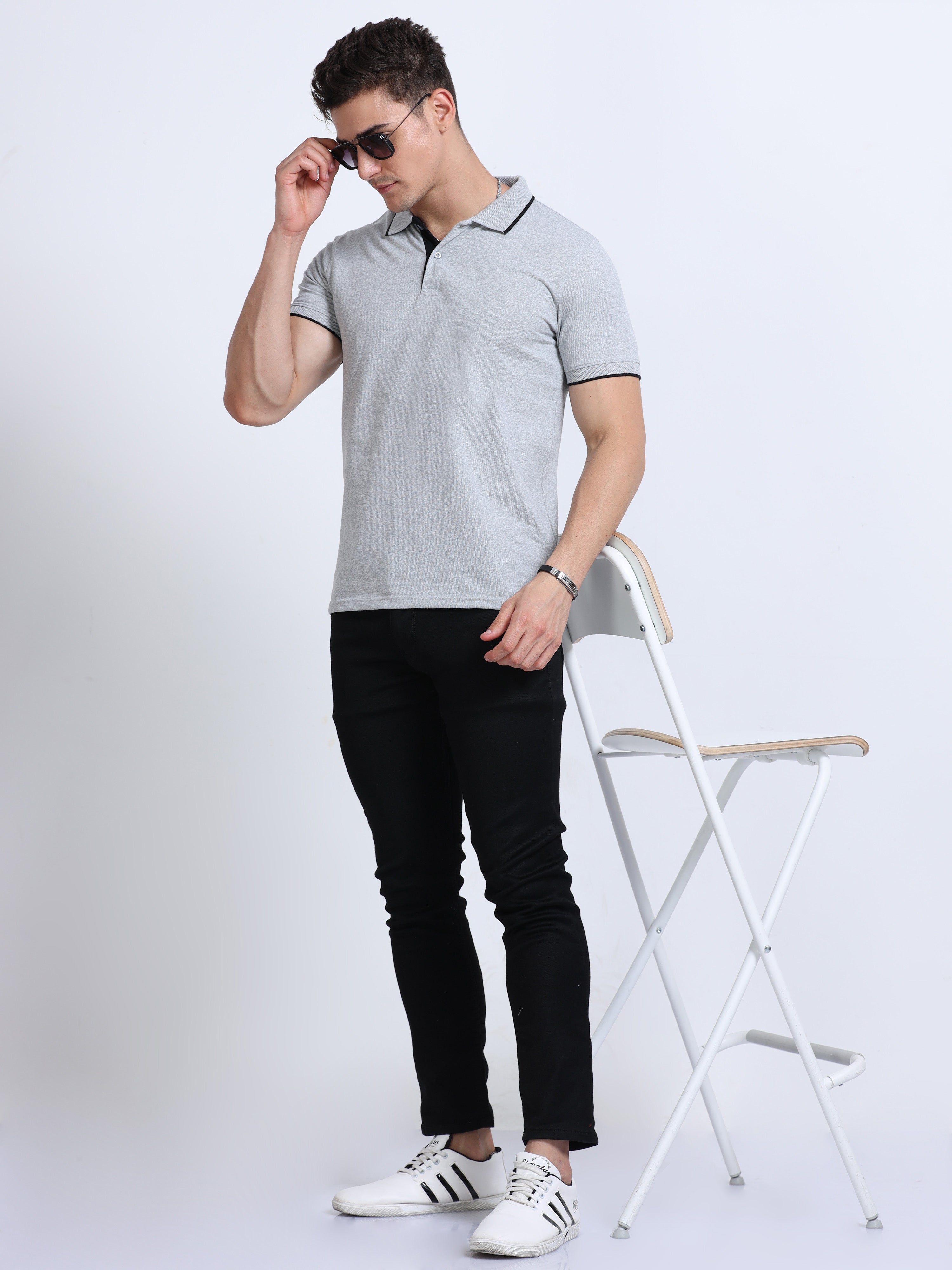 Premium Grey Eco Polo T-Shirt for Men | Sustainable Cotton Blend |