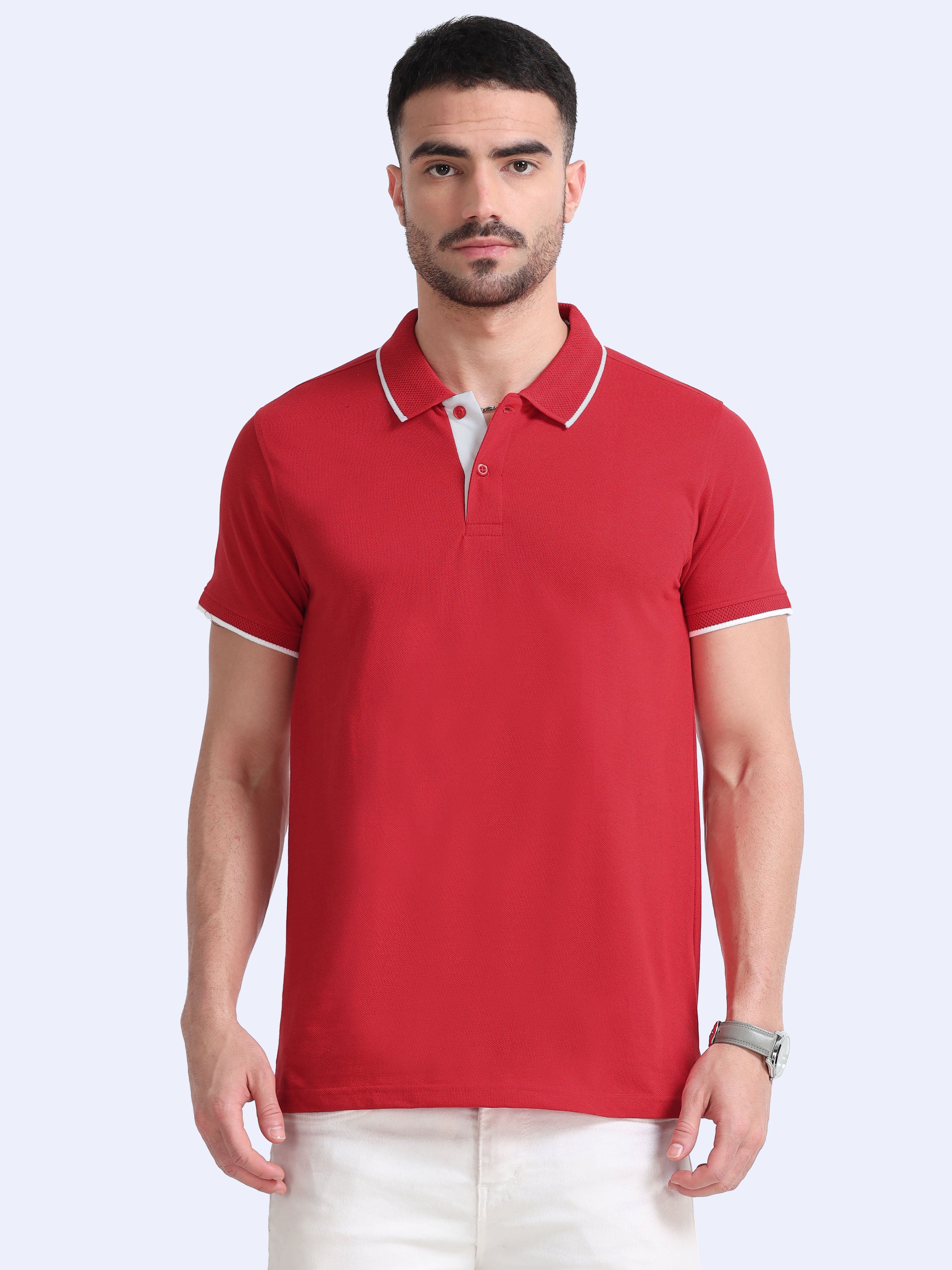 Premium Red Eco Polo T-Shirt for Men | Sustainable Cotton Blend |