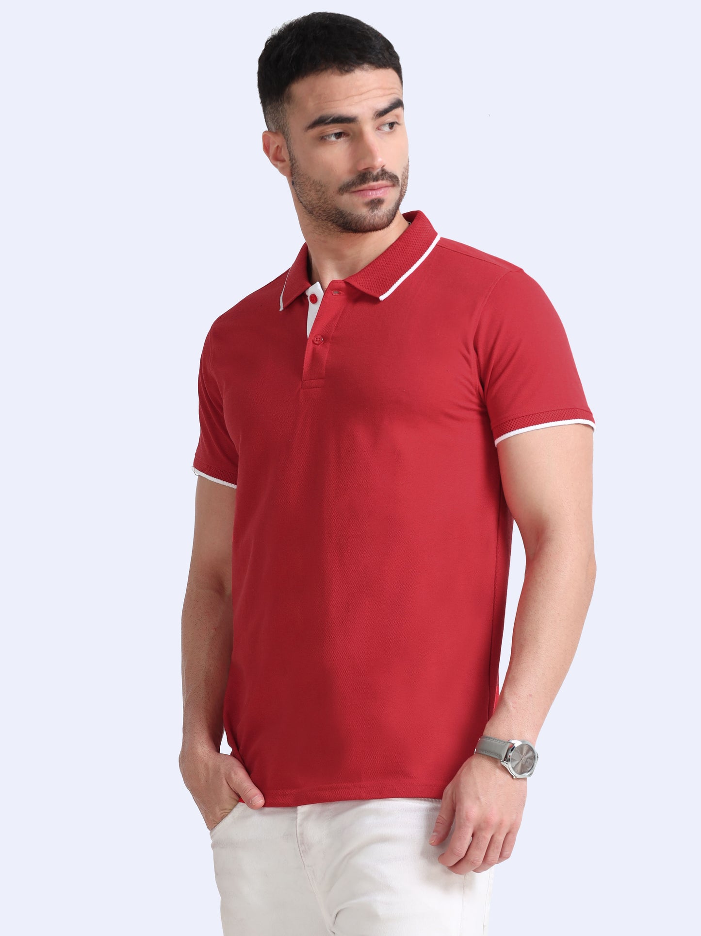 Red Eco blend Premium Quality Polo Regular Fit Solid T-shirt For Men