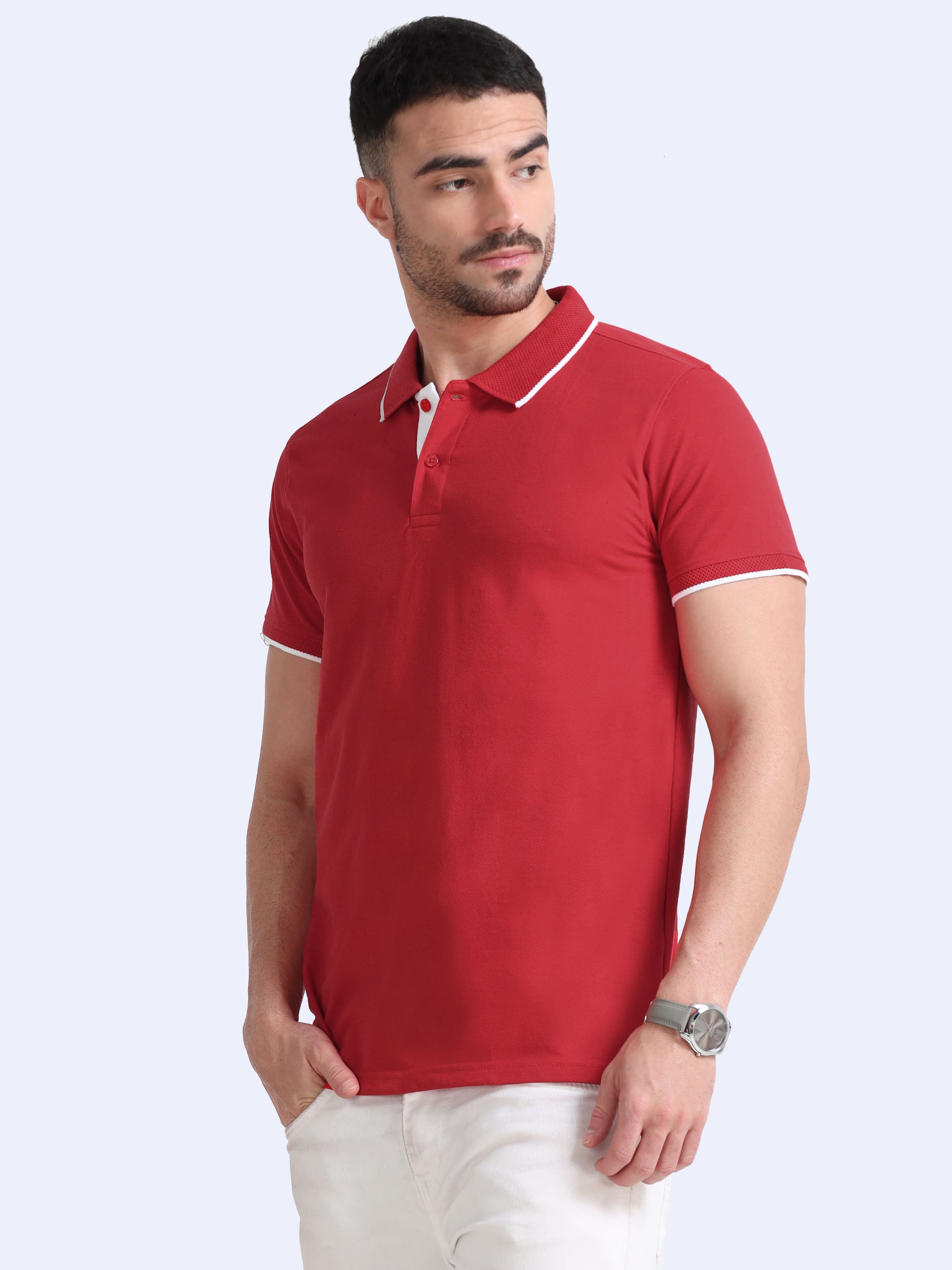 Premium Red Eco Polo T-Shirt for Men | Sustainable Cotton Blend |