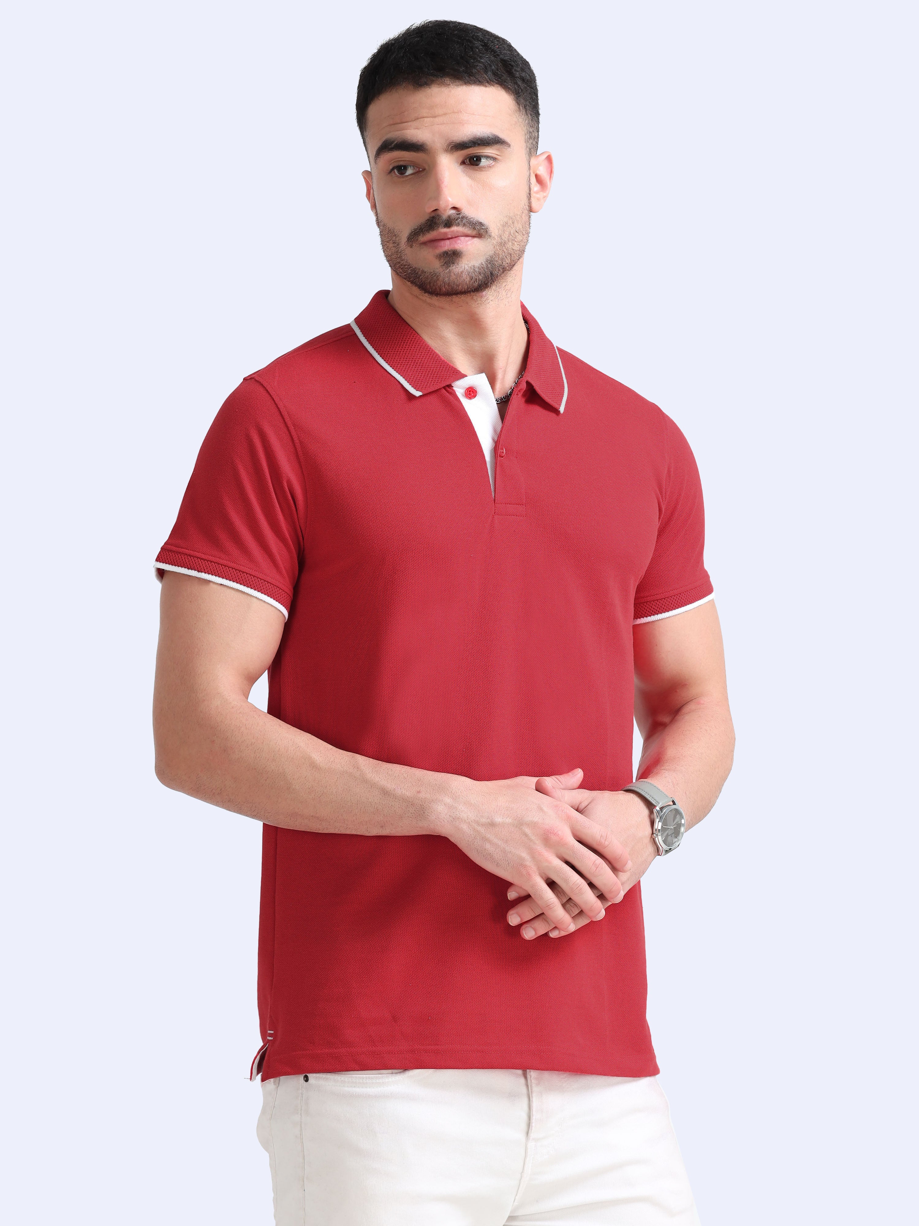 Premium Red Eco Polo T-Shirt for Men | Sustainable Cotton Blend |