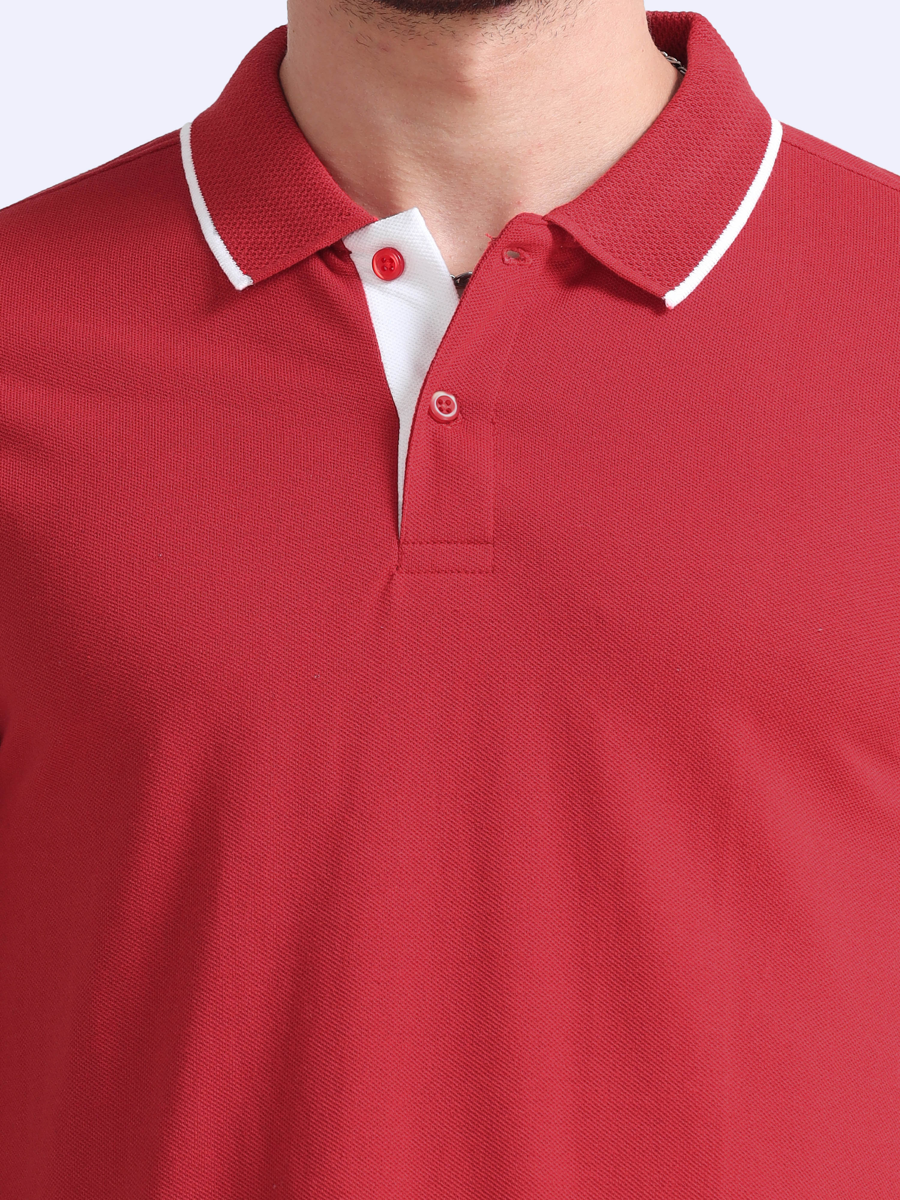 Premium Red Eco Polo T-Shirt for Men | Sustainable Cotton Blend |