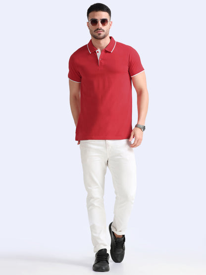 Red Eco blend Premium Quality Polo Regular Fit Solid T-shirt For Men