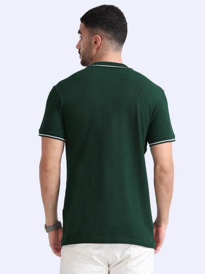 Bottle Green Premium Cotton Polo Regular Fit Solid T-shirt For Men