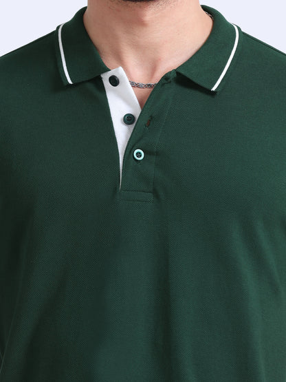 Bottle Green Premium Cotton Polo Regular Fit Solid T-shirt For Men